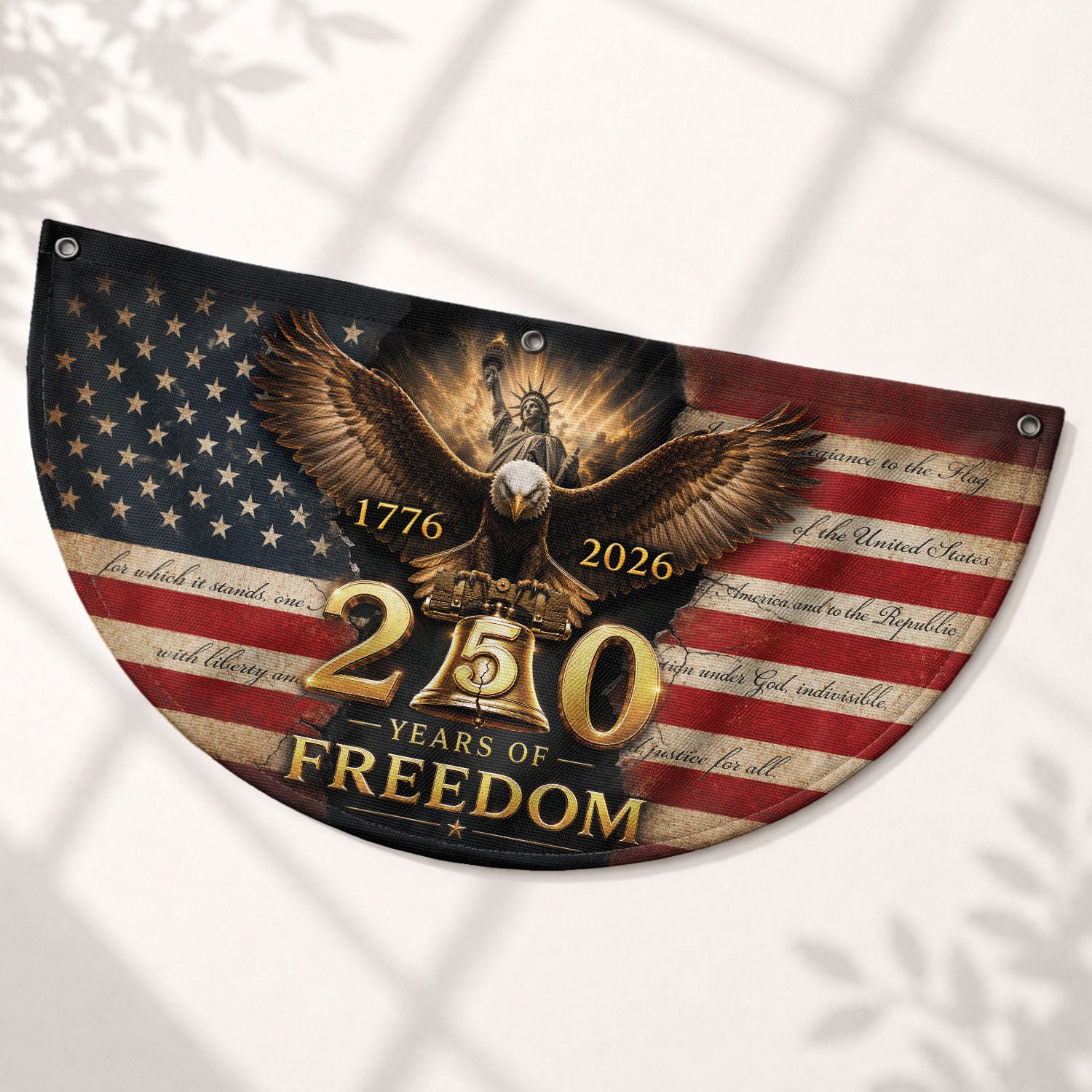 250th Anniversary US Fence Flag 1776-2026 Patriotic Statue of Liberty Outdoor Banner