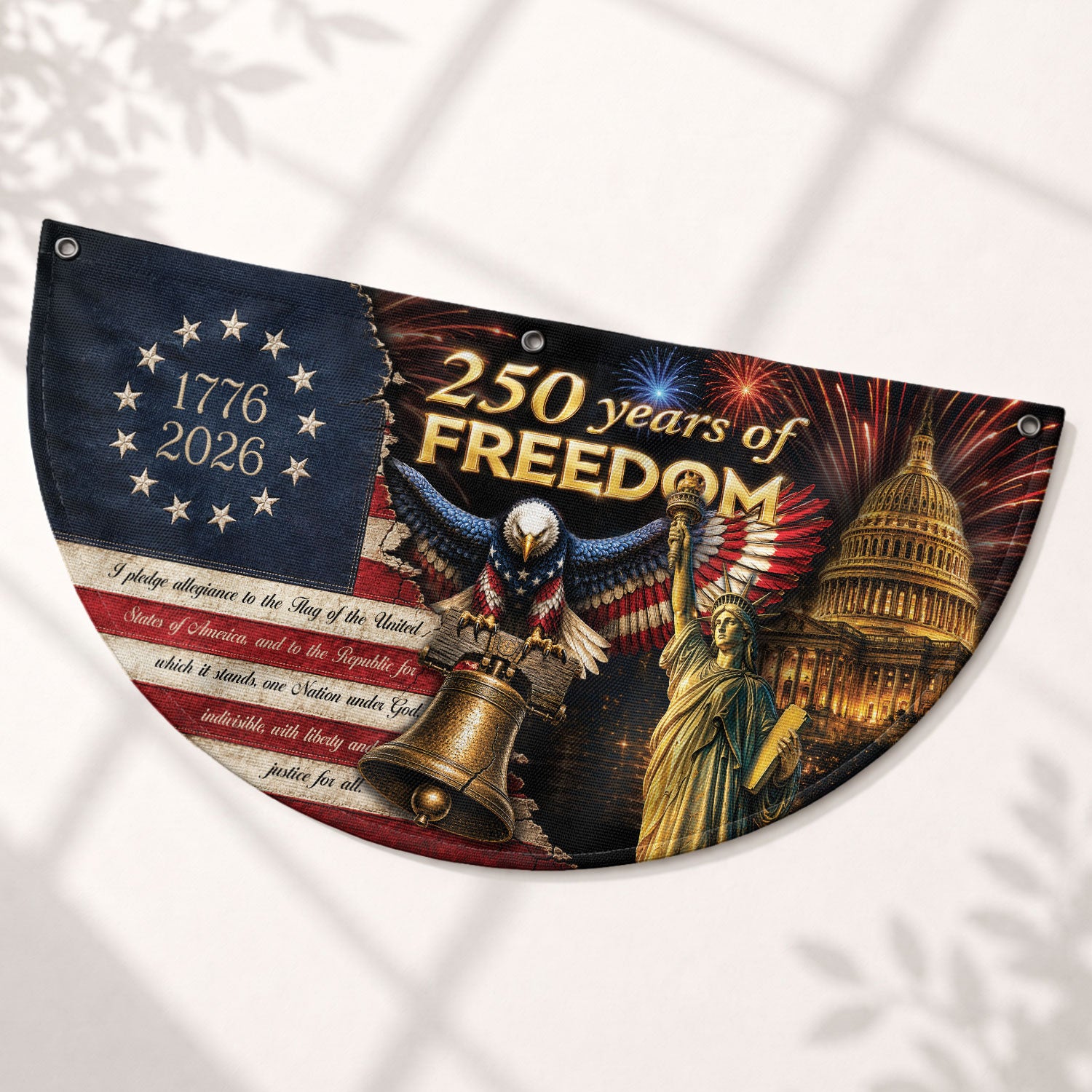 250th Anniversary US Fence Flag 1776-2026 Patriotic US Capitol Statue of Liberty Banner