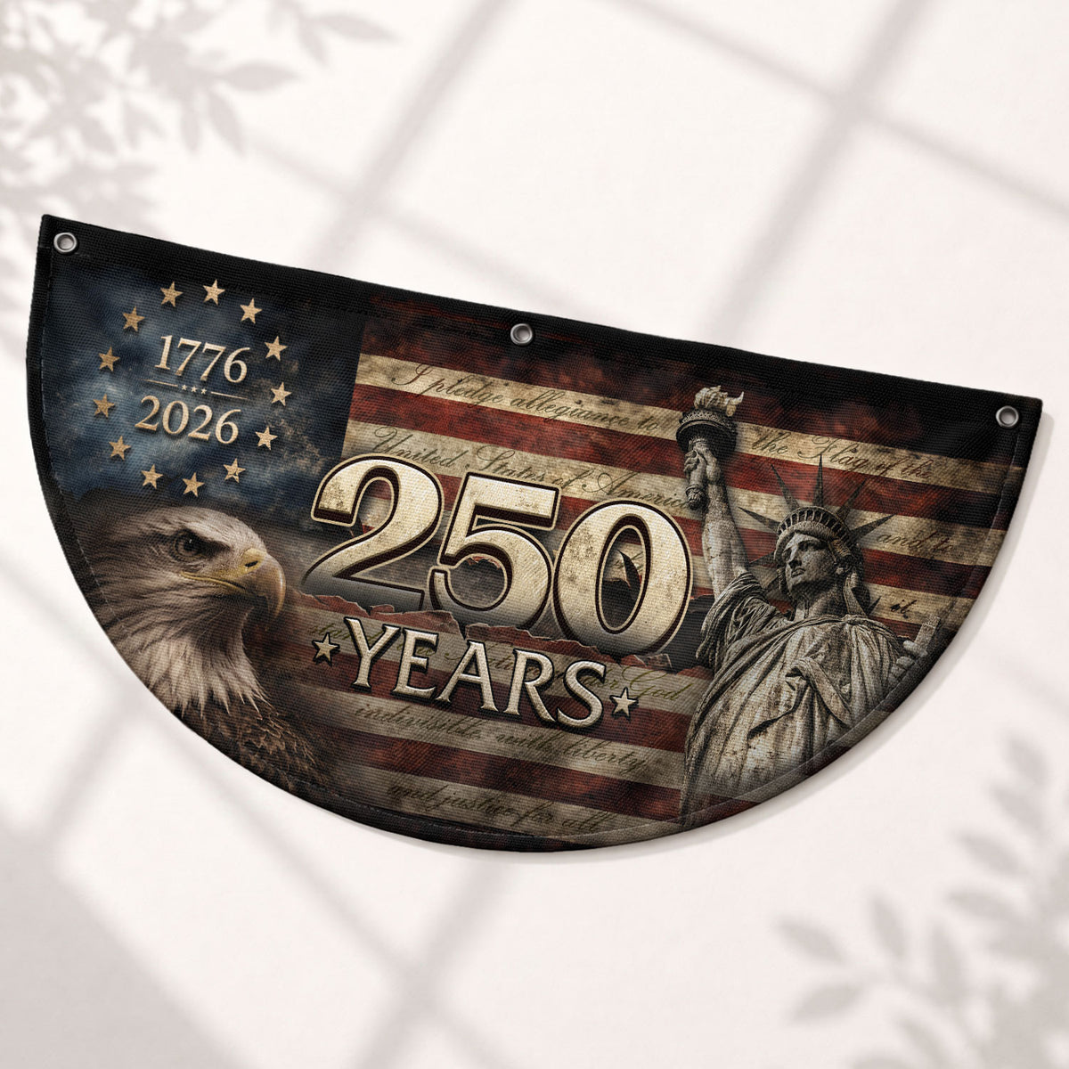 Fence Flag 250 Years Patriotic Banner | 1776-2026 Statue of Liberty Outdoor Decor - Rust Field Wear