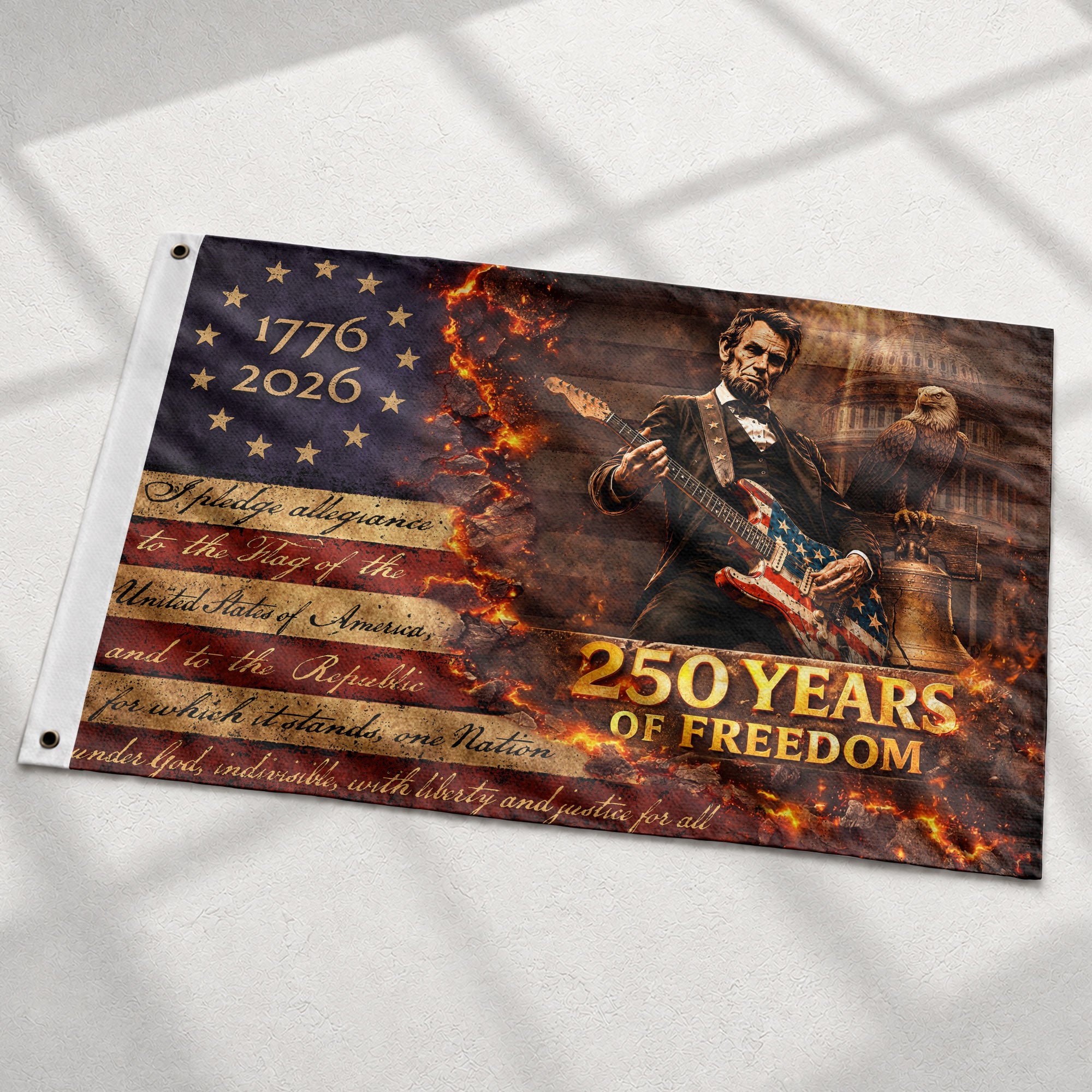 250 Years of Freedom 1776-2026 Abraham Lincoln Bald Eagle We The People Patriotic Flag