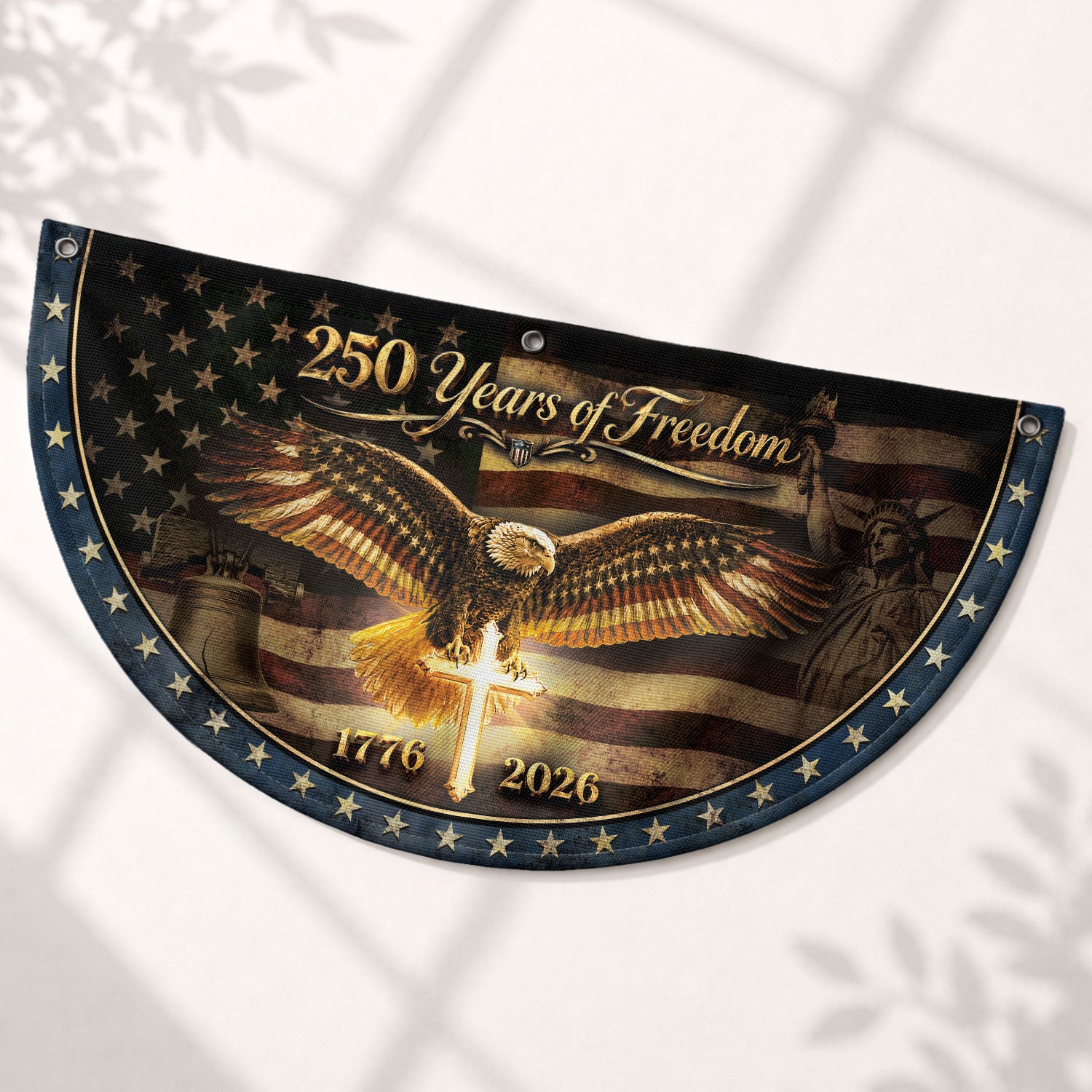 250 Years of Freedom Fence Flag 1776 2026 American Eagle Cross Patriotic Bunting Banner