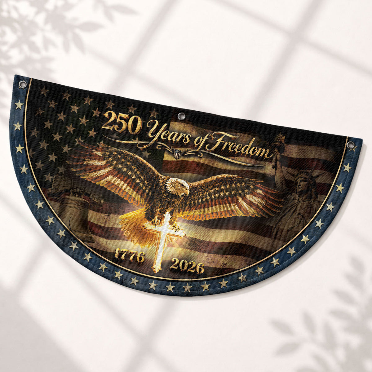 250 Years of Freedom Fence Flag 1776 2026 American Eagle Cross Patriotic Bunting Banner - Rust Field Wear