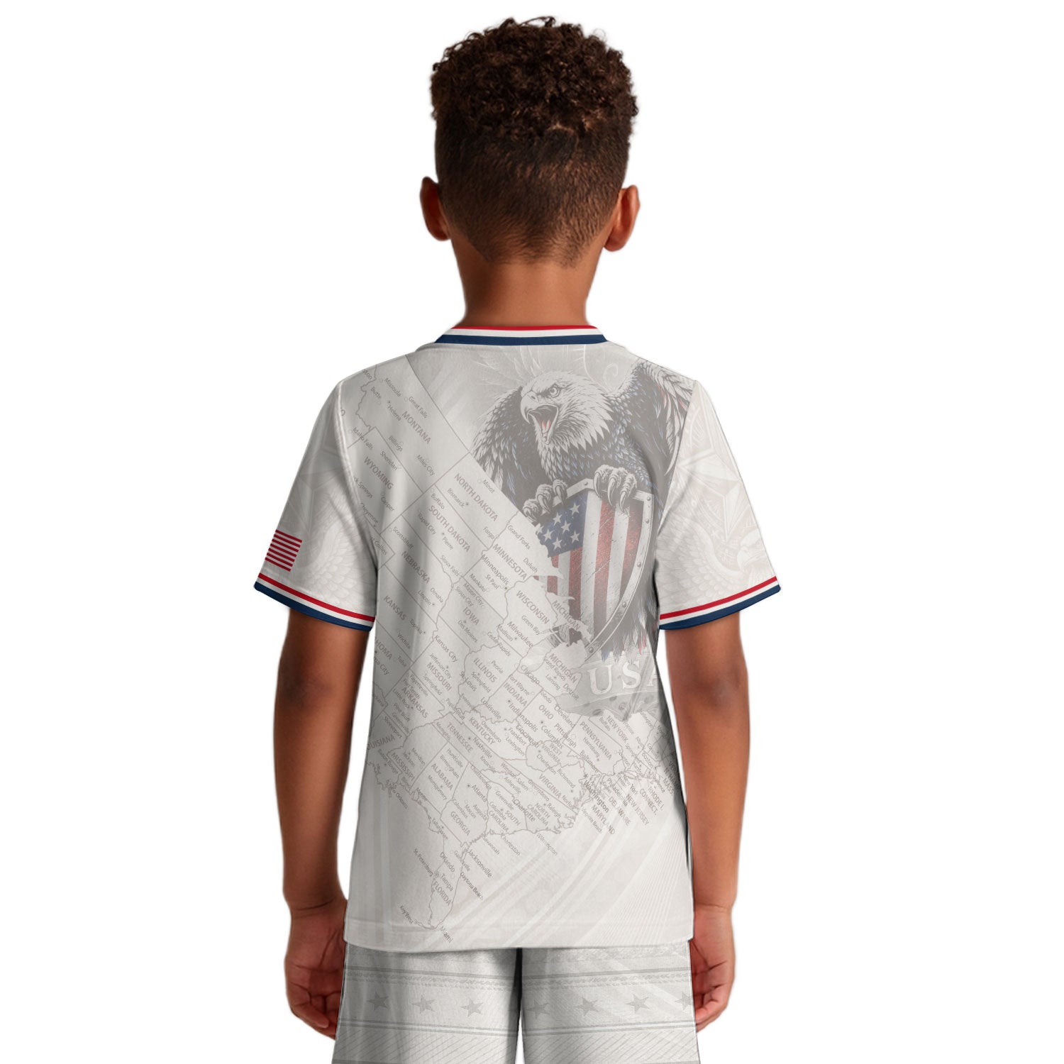 USA Kids Soccer Jersey Set White Eagle Patriotic Youth Football Outfit Kit
