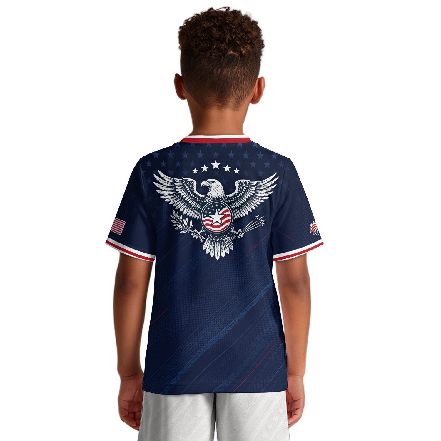 USA Kids Soccer Jersey Set Navy Blue Eagle Shield Youth Football Kit