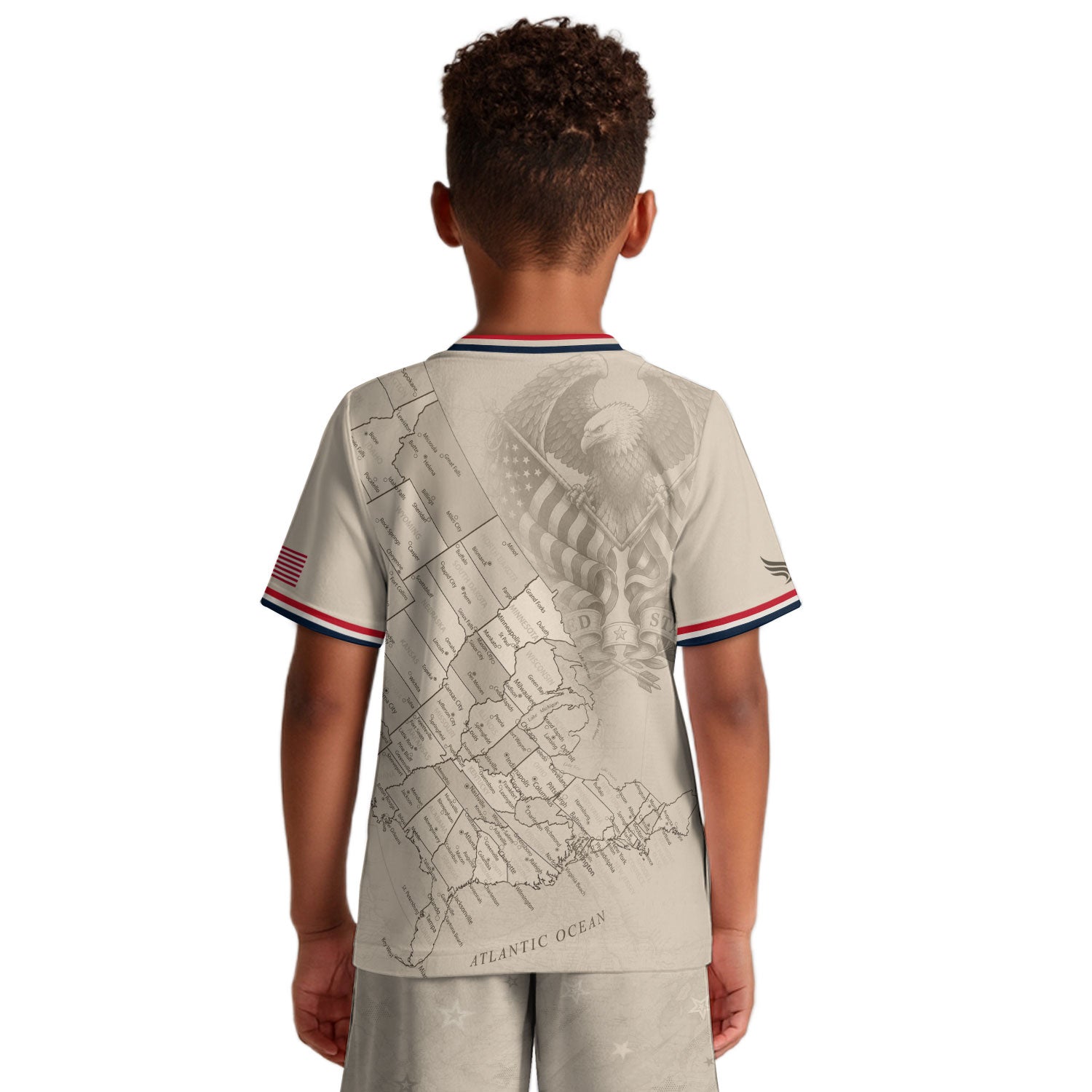 USA Kids Soccer Jersey Set Off White Map Graphic Youth Football Kit