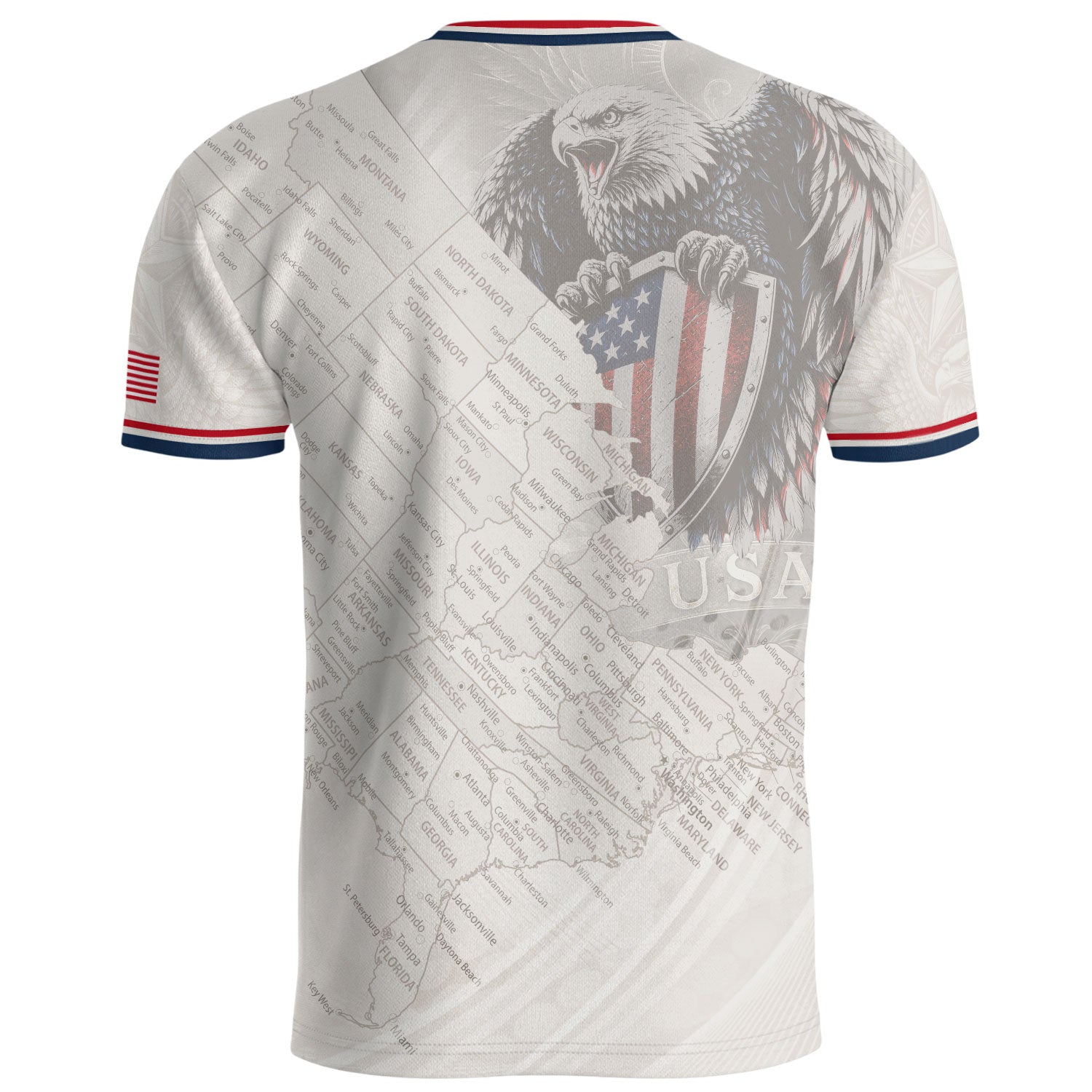USA Soccer Jersey White US Map American Flag Shirt Patriotic Eagle Soccer Fan Tee