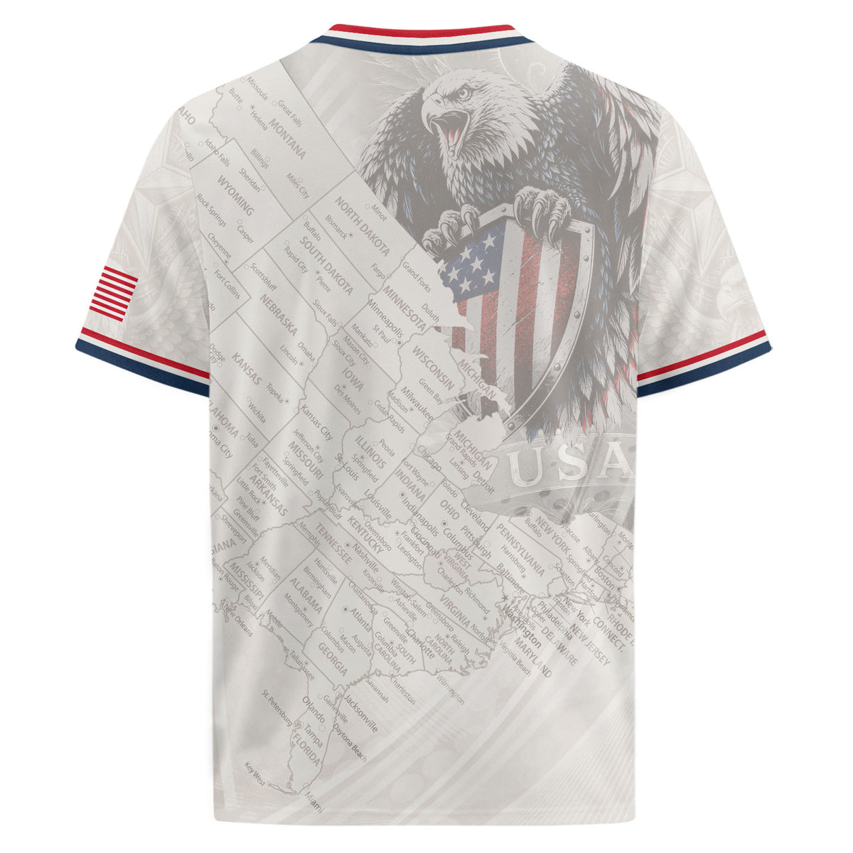 USA Soccer Jersey White US Map American Flag Shirt Patriotic Eagle Soccer Fan Tee