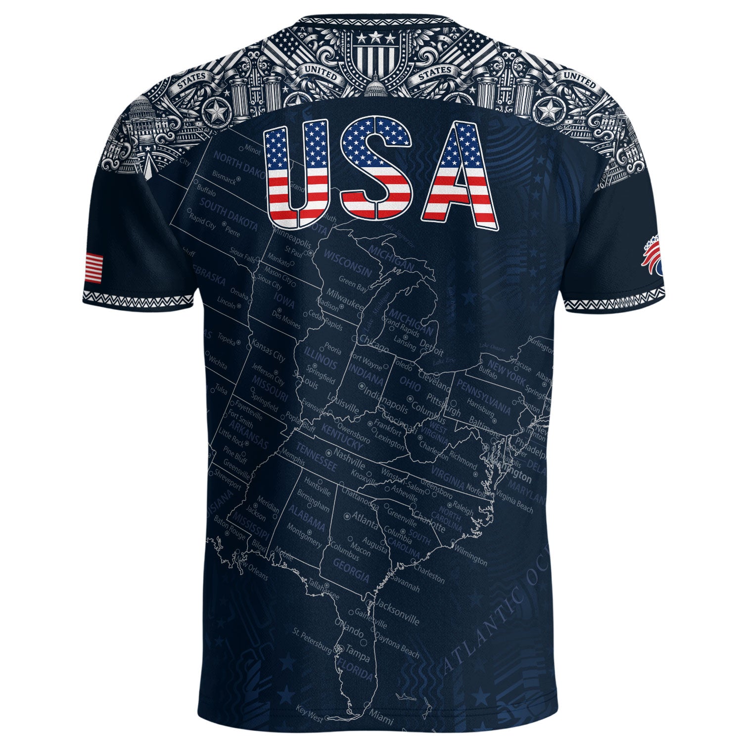 Navy USA Soccer Jersey Flag Pattern US Map American Shirt Patriotic Stars Stripes