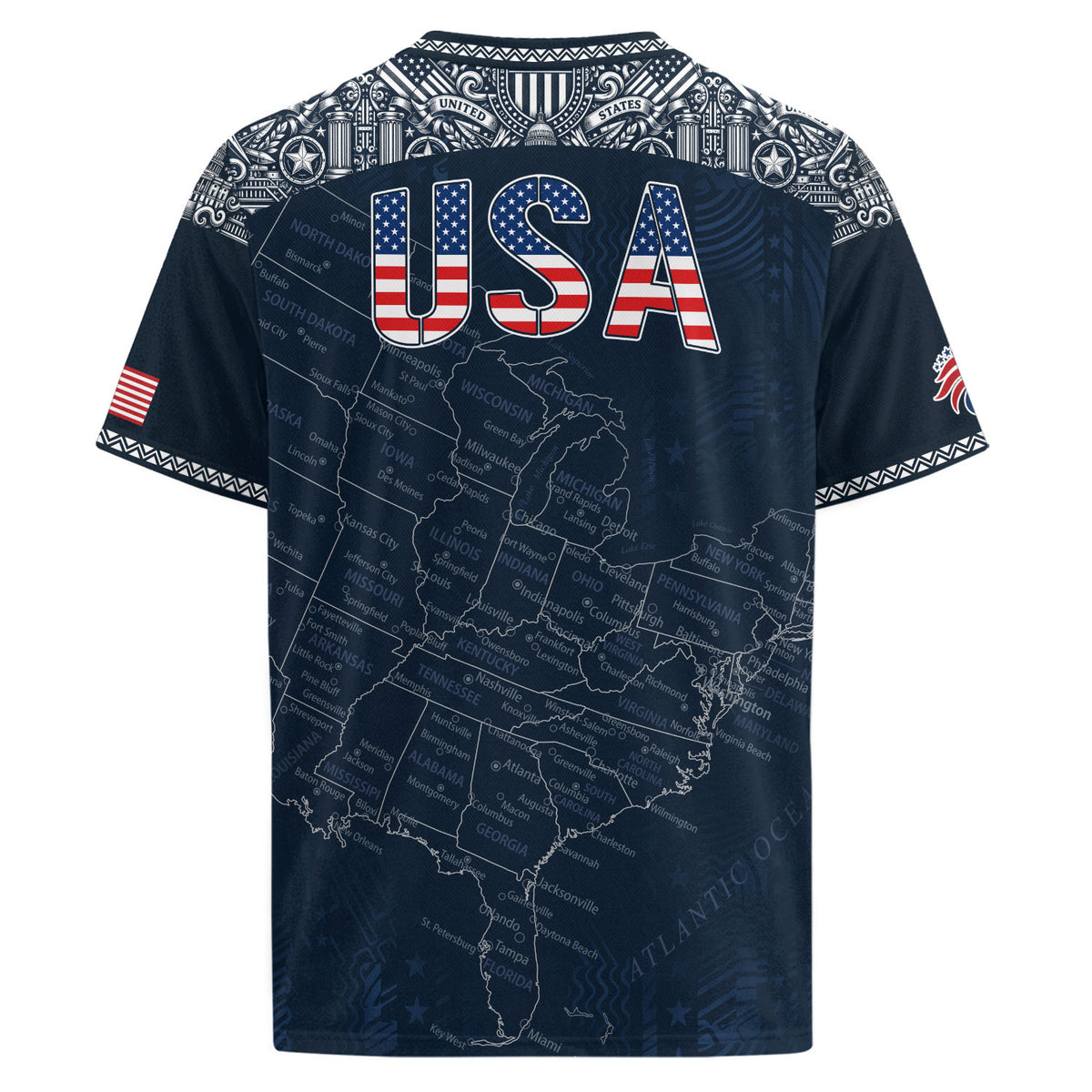 Navy USA Soccer Jersey Flag Pattern US Map American Shirt Patriotic Stars Stripes - Rust Field Wear