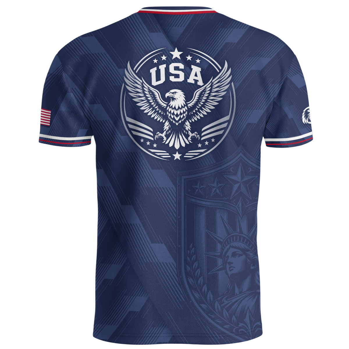 Navy Blue USA Soccer Jersey Patriotic Eagle Graphic Football Shirt for Men American Pride Sports Fan Apparel - Rust Field Wear