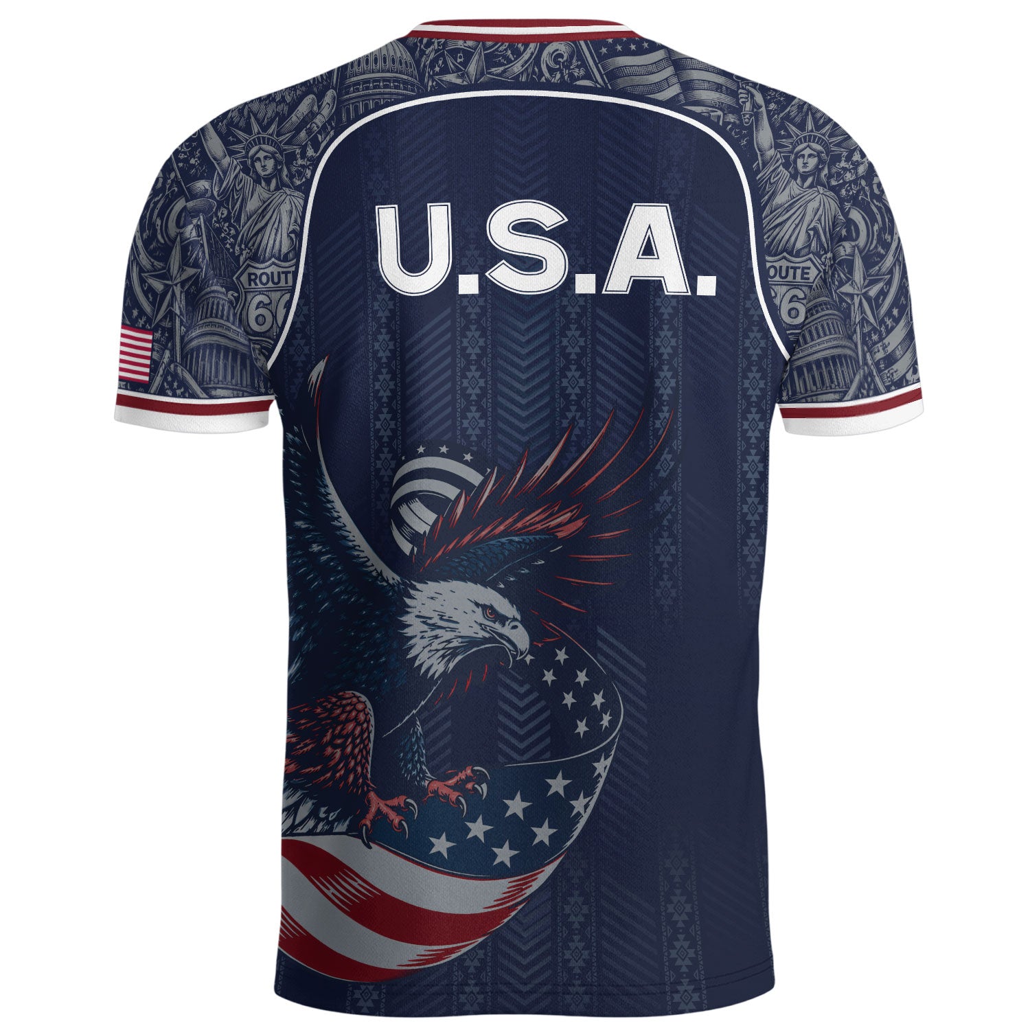Navy Blue USA Soccer Jersey Bald Eagle Football Shirt Patriotic American Flag Sports Fan Apparel for Men