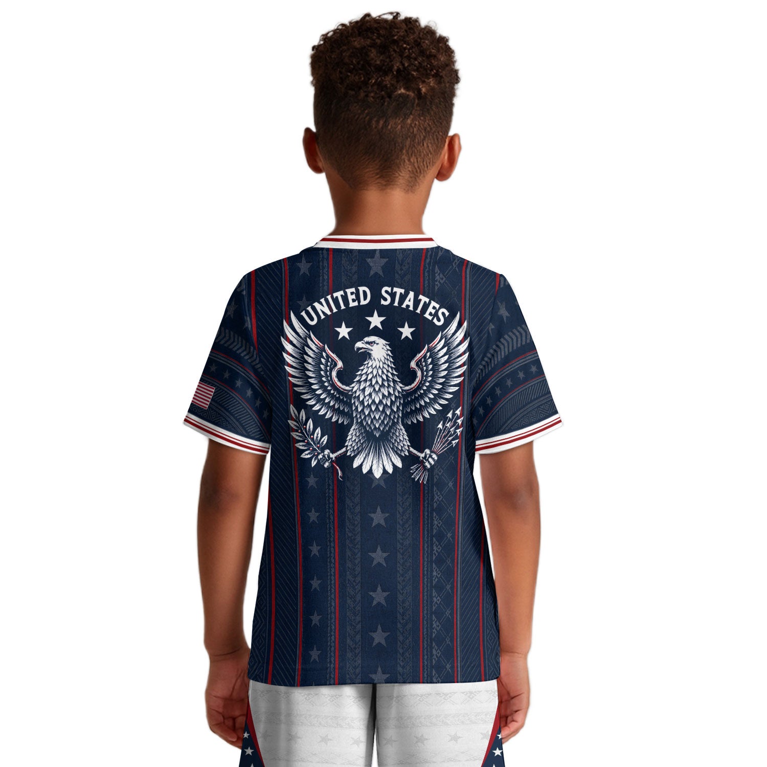 USA Kids Soccer Jersey Set Navy Blue White Striped Youth Football Kit