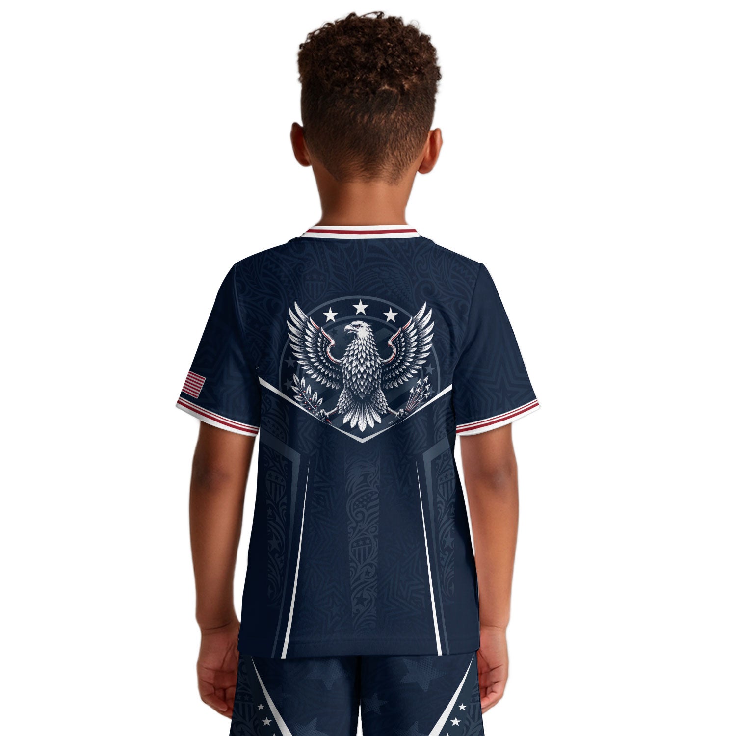 USA Kids Soccer Jersey Set Navy Blue Eagle Shield Youth Sports Kit
