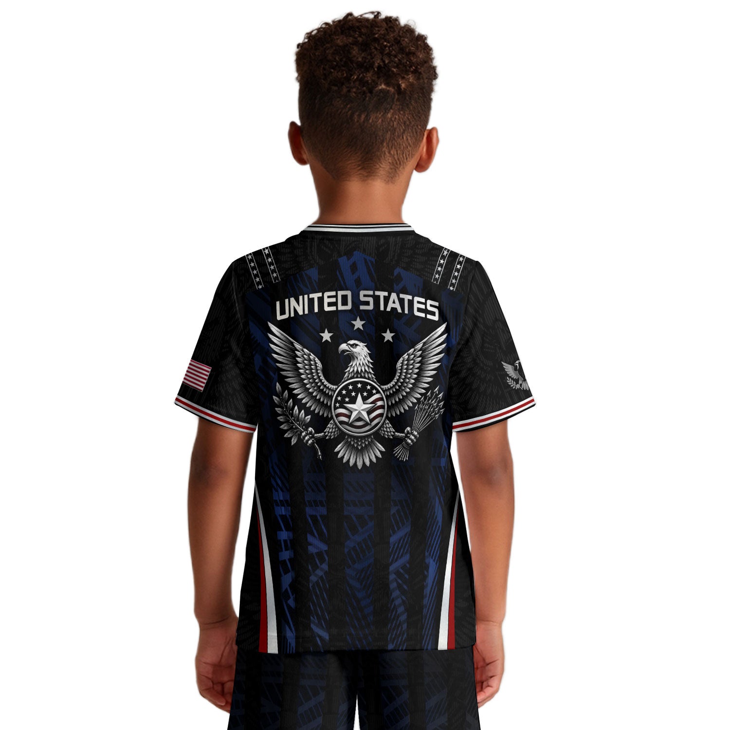 USA Kids Soccer Jersey Set Black Navy Eagle Crest Youth Football Kit