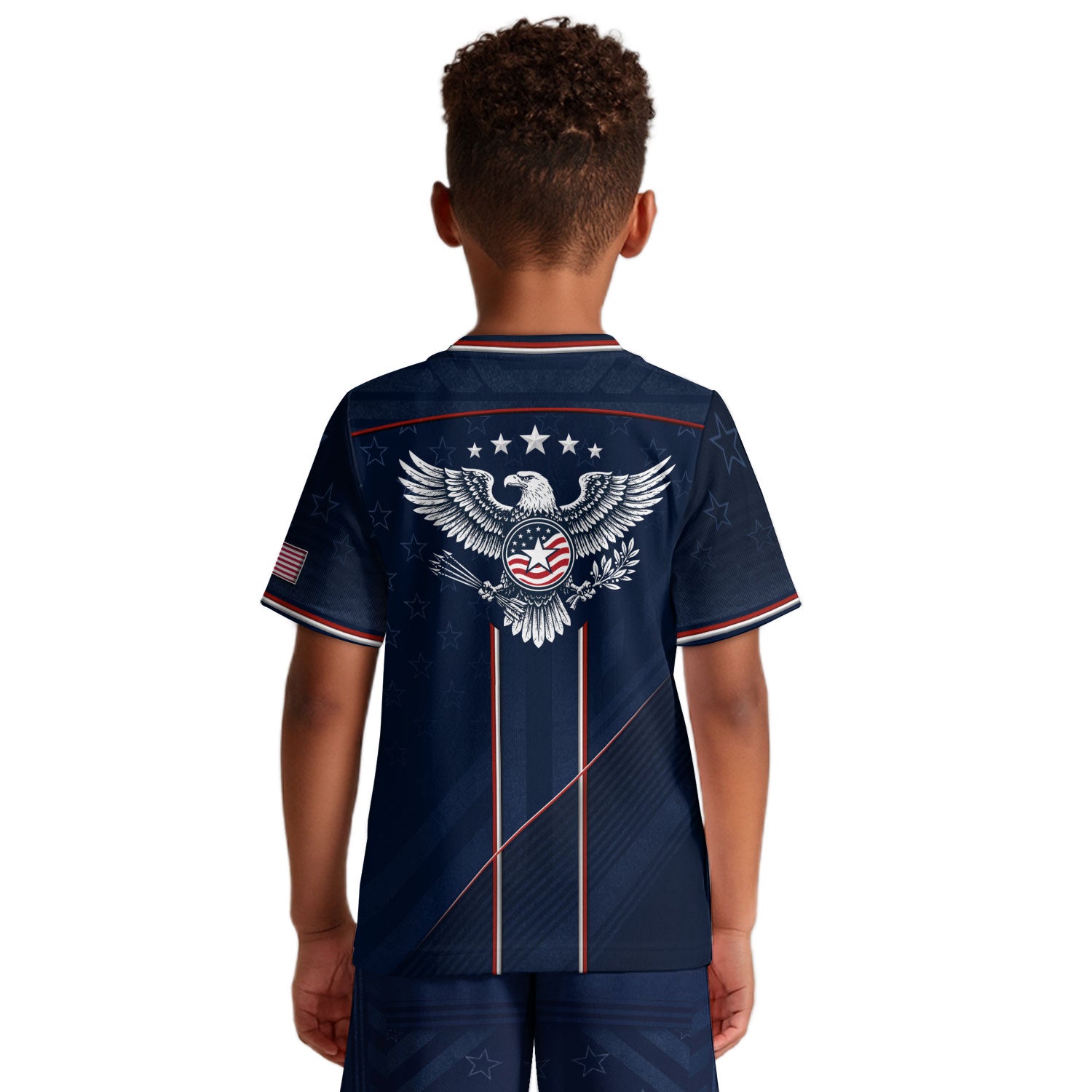 USA Kids Soccer Jersey Set Navy Blue Red Line Youth Football Outfit