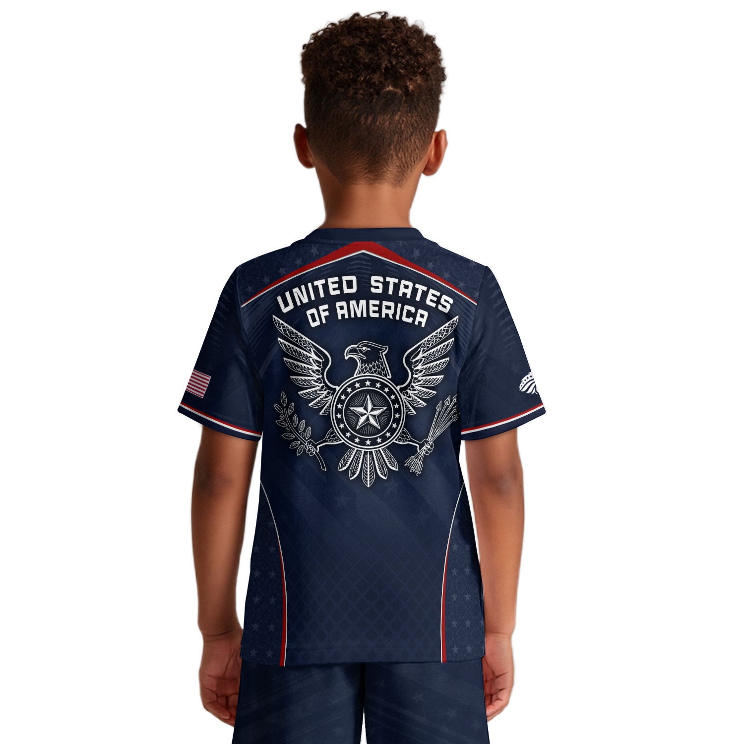 USA Kids Soccer Jersey Set Navy Blue Chest Stripe Youth Football Kit