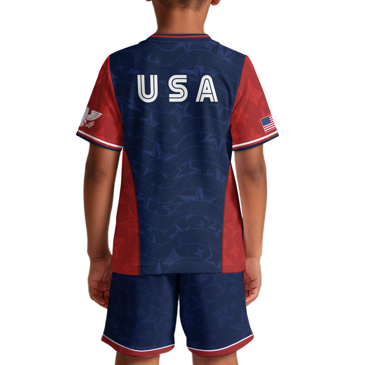 USA Kids Soccer Jersey Youth Navy Blue Red Patriotic Stars Graphic Football Shirt - Rust Field Wear