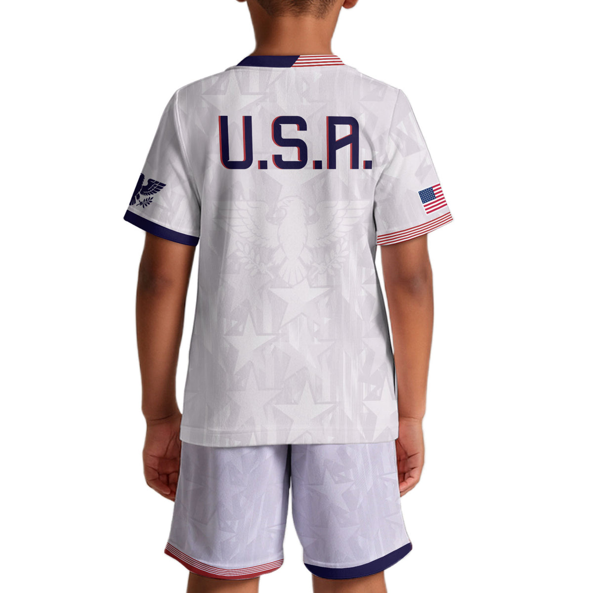 USA Kids Soccer Jersey Youth White Patriotic Stars Eagle Graphic Football Shirt - Rust Field Wear