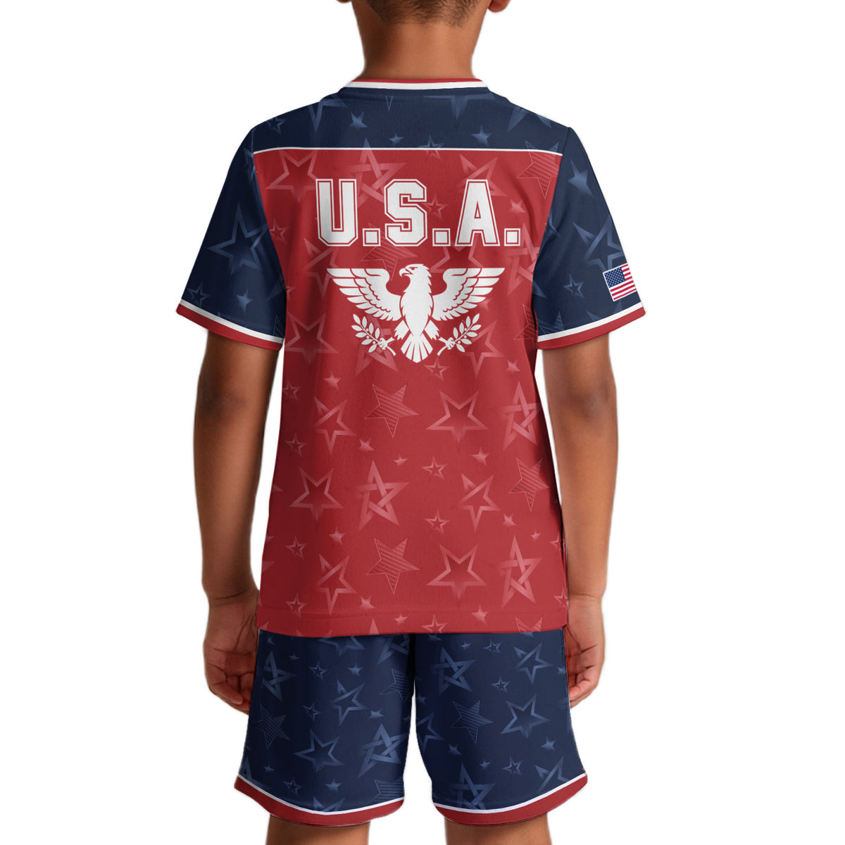 USA Kids Soccer Jersey Youth Red Blue Raglan Patriotic Stars Eagle Football Shirt - Rust Field Wear