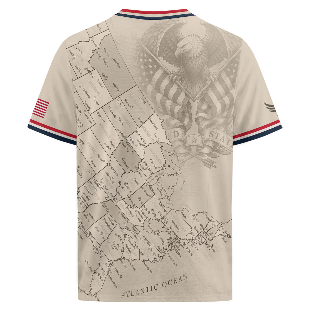 USA Soccer Jersey Navy Vintage US Map American Flag Shirt Patriotic Beige Soccer Fan - Rust Field Wear
