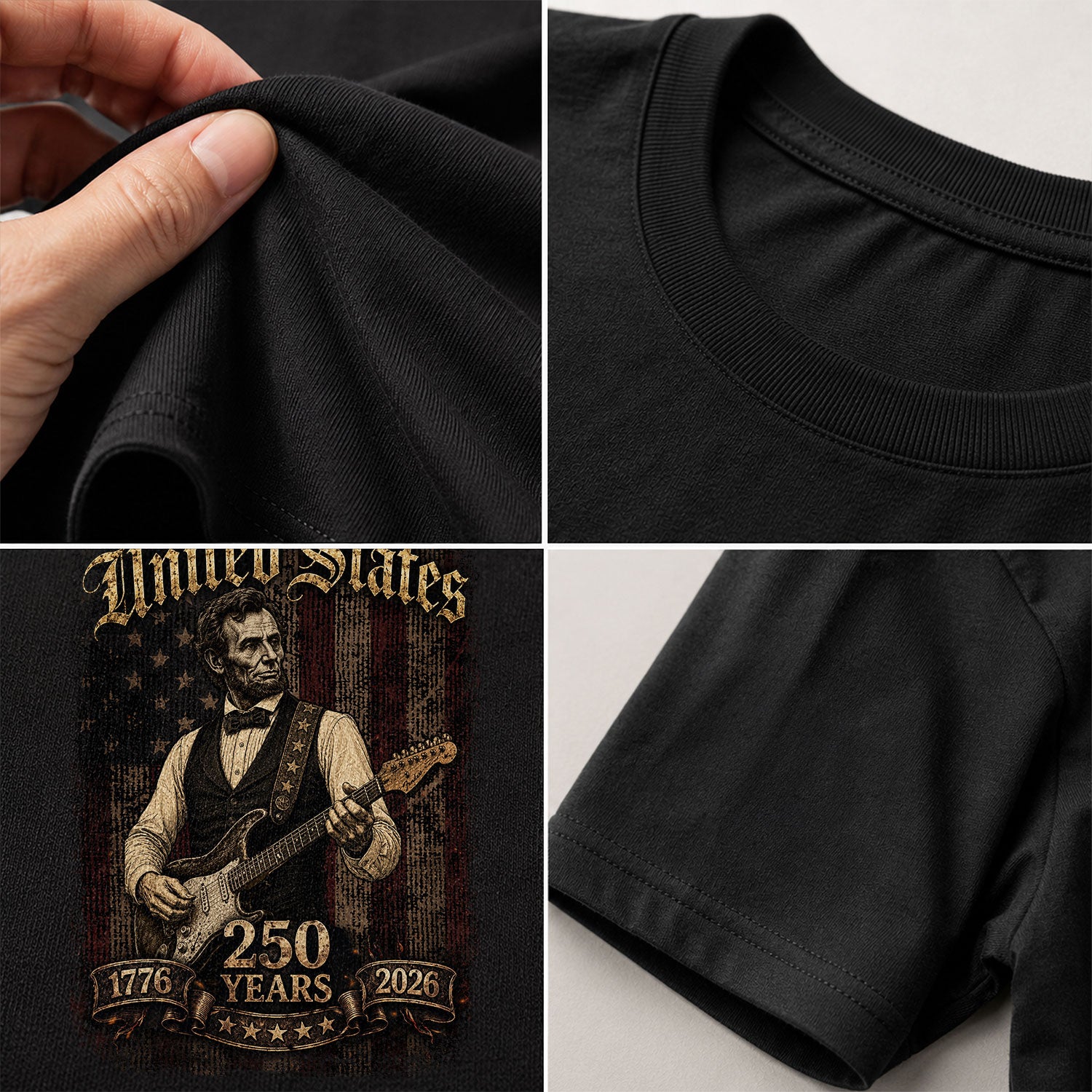 T-Shirt Kid Abraham Lincoln Guitar 1776-2026 Patriotic America 250 Years Youth Top