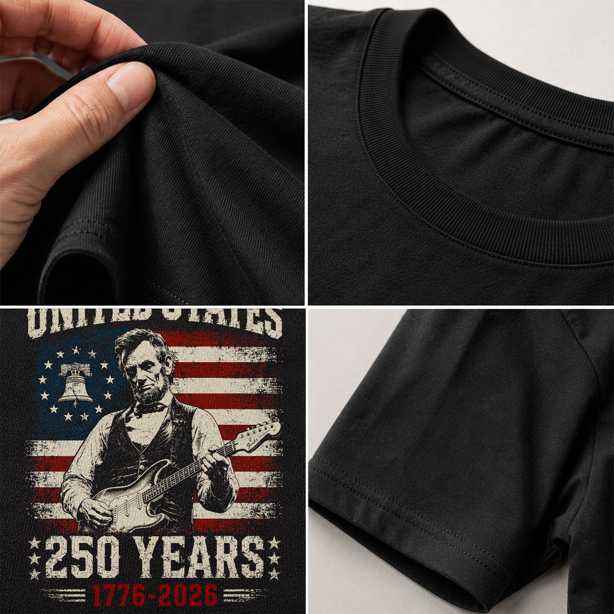 T-Shirt Kid Patriotic 1776-2026 America 250 Years Abraham Lincoln Guitar Children Shirt - Rust Field Wear