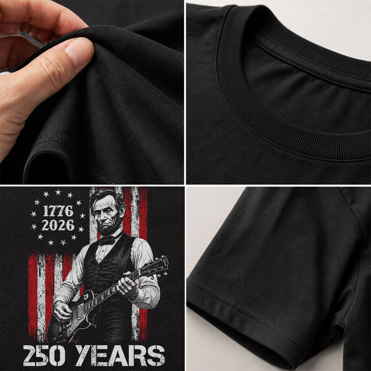 T-Shirt Kid Stars 1776-2026 America 250 Years Abraham Lincoln Guitar Boys Girls Tee - Rust Field Wear