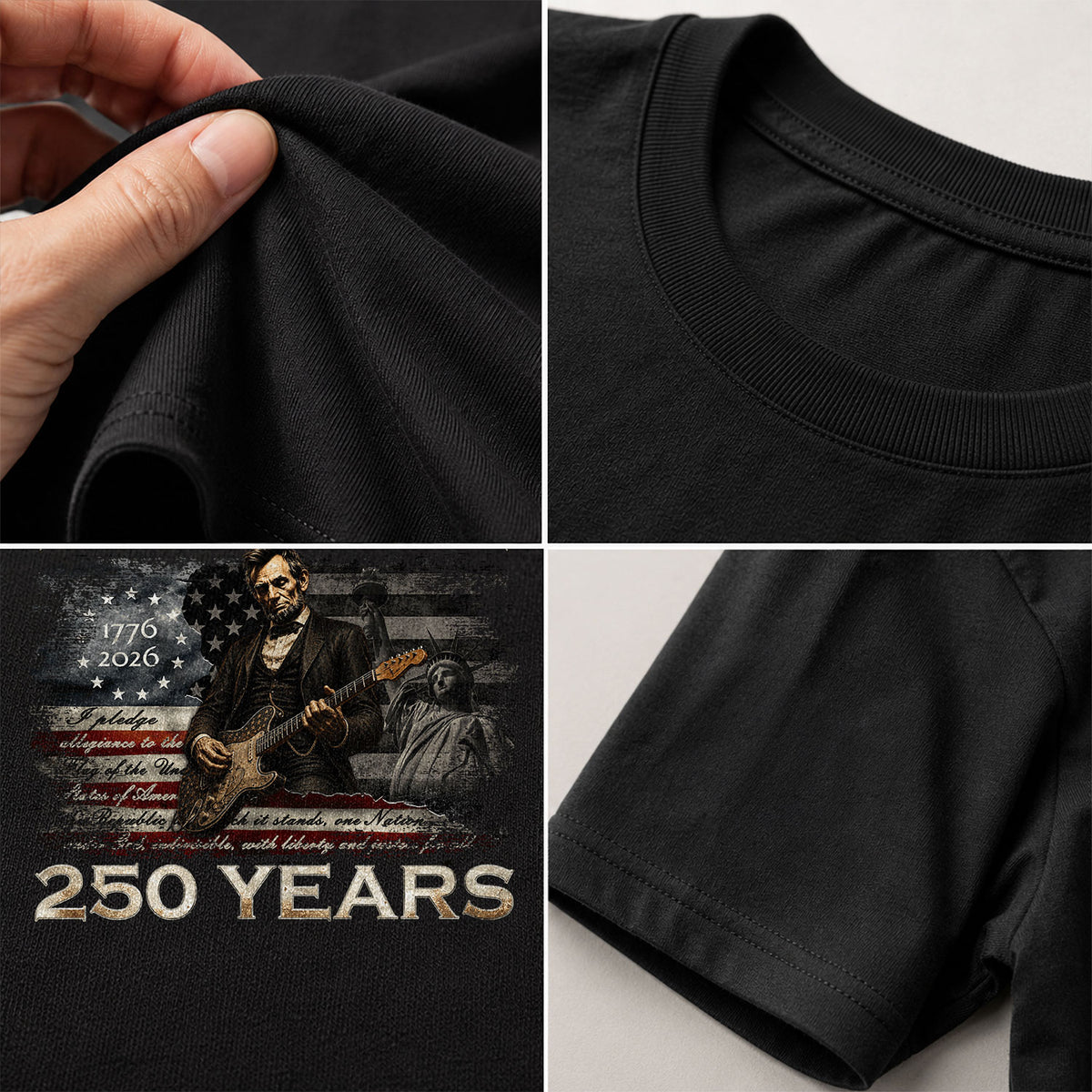 Kids America 250 Years T-Shirt 1776–2026 Lincoln Patriotic Guitar Youth Tee - Rust Field Wear
