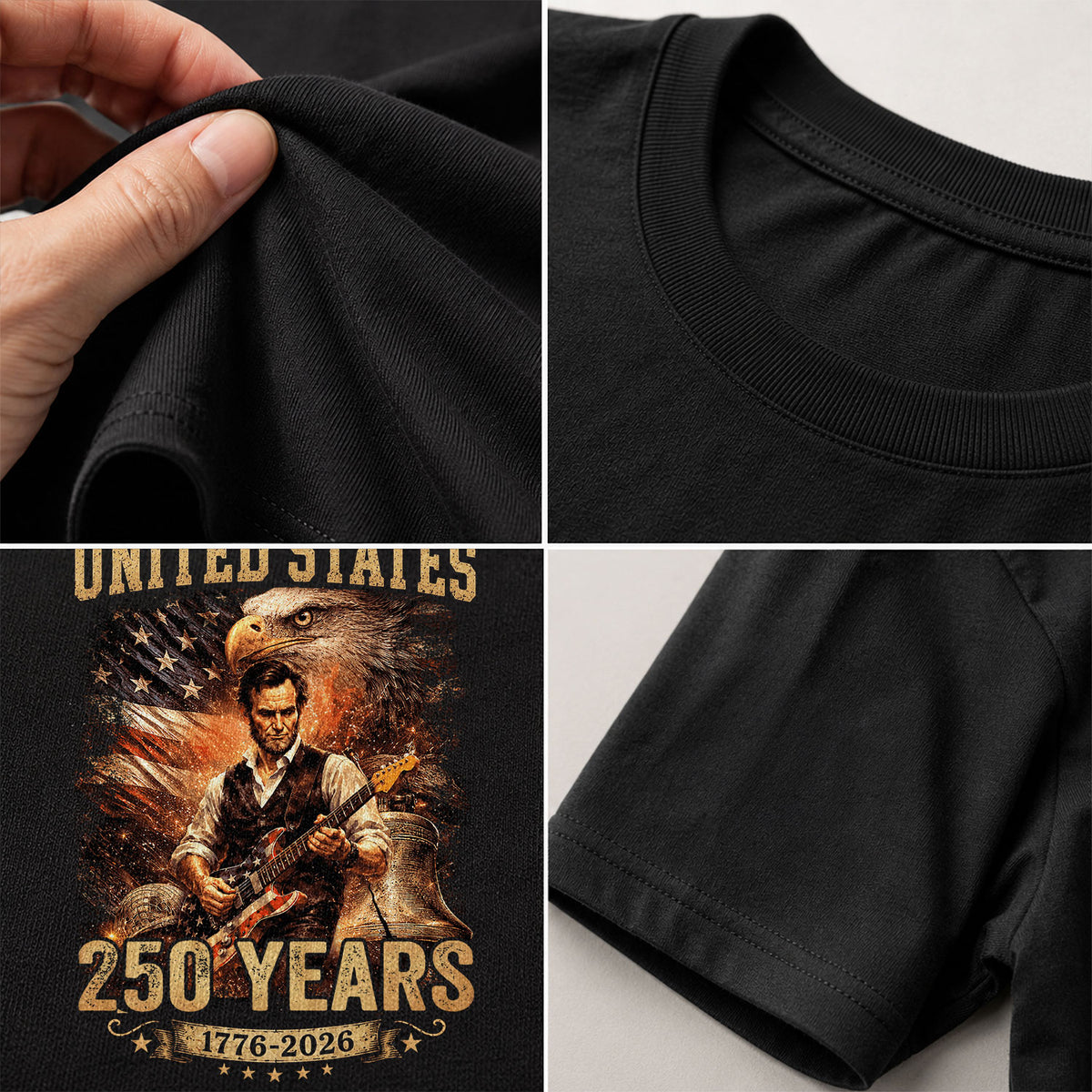 Kids America 250 Years T-Shirt 1776–2026 Lincoln Eagle Patriotic Youth Graphic Tee - Rust Field Wear