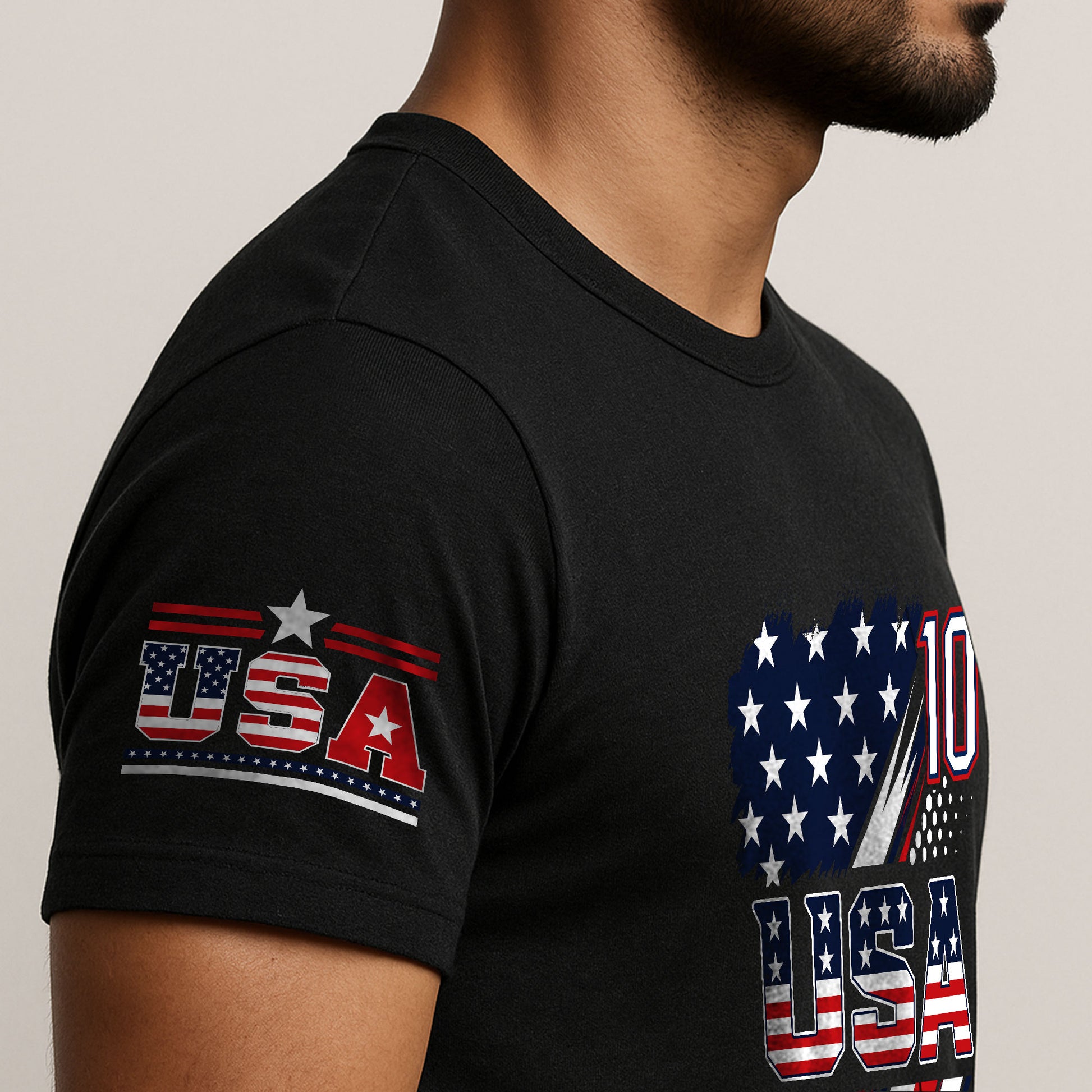 USA Number 10 Sport Tee Patriotic Stars And Stripes Graphic Mens Casual Fashion Shirt - Rust Field Wear