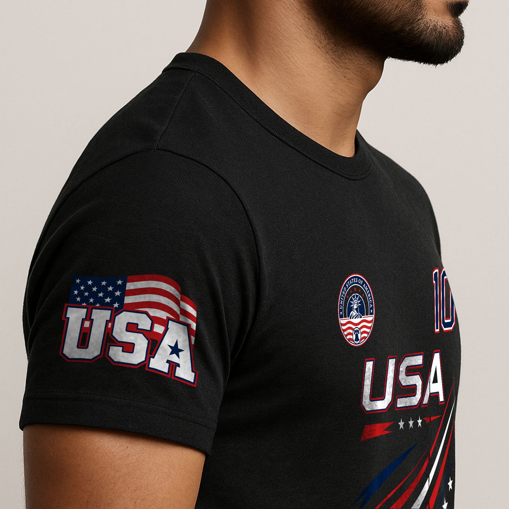 Patriotic USA Sport Graphic T Shirt Number 10 Flag Inspired Casual Mens Fashion - Rust Field Wear