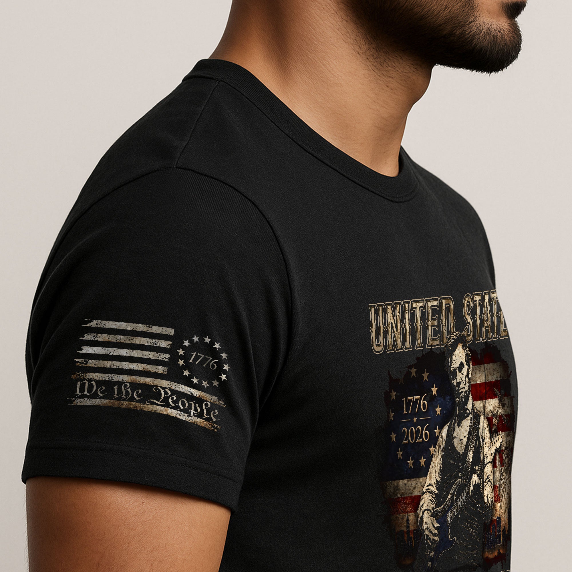 Abraham Lincoln T-Shirt Playing Guitar 1776 2026 Patriotic US Flag 250th Anniversary - Rust Field Wear