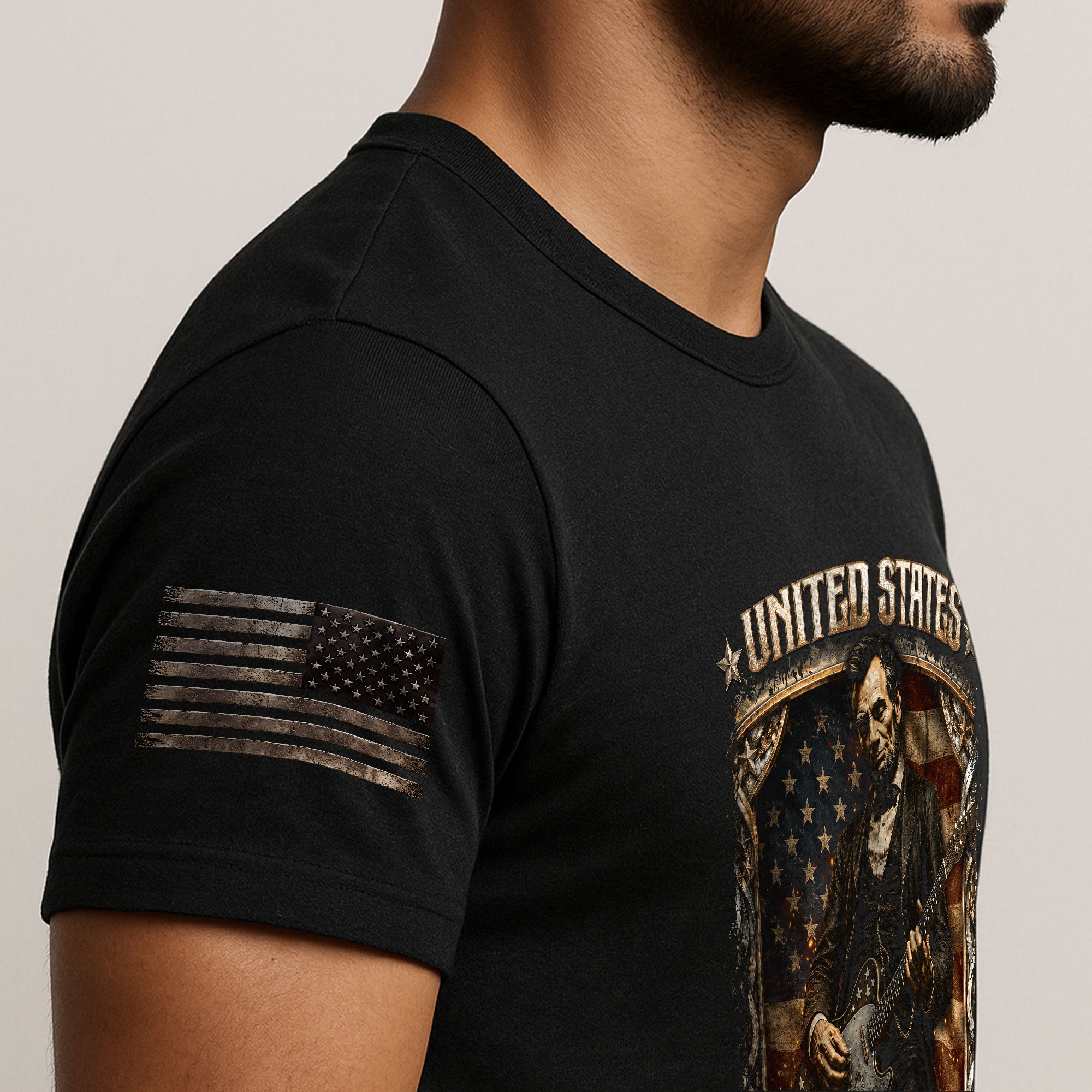 Abraham Lincoln T-Shirt Playing Guitar 1776 2026 Patriotic US Flag Retro Graphic Tee - Rust Field Wear