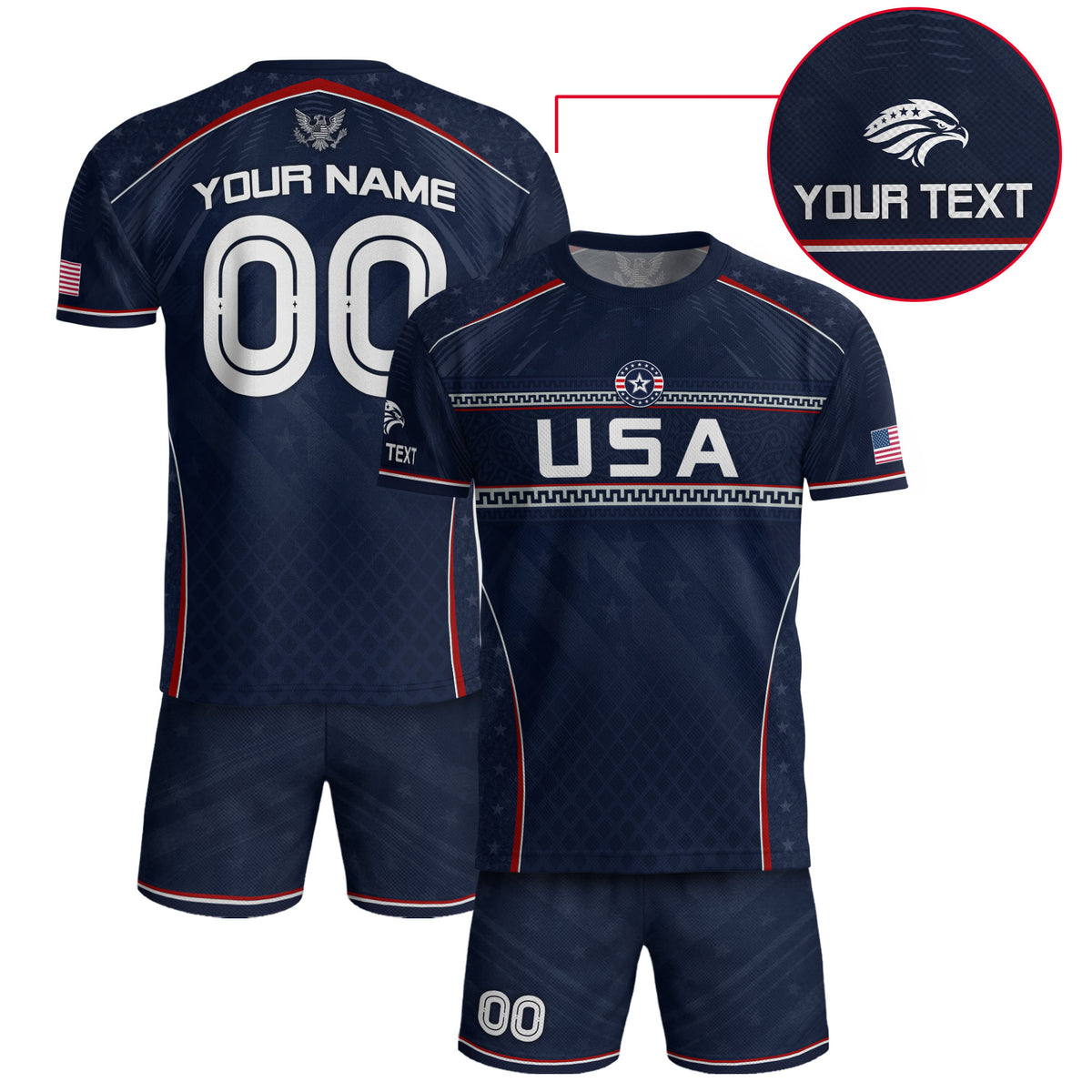 USA Soccer Jersey Custom Name Number Patriotic Navy Blue Athletic Sportswear Outfit - Rust Field Wear