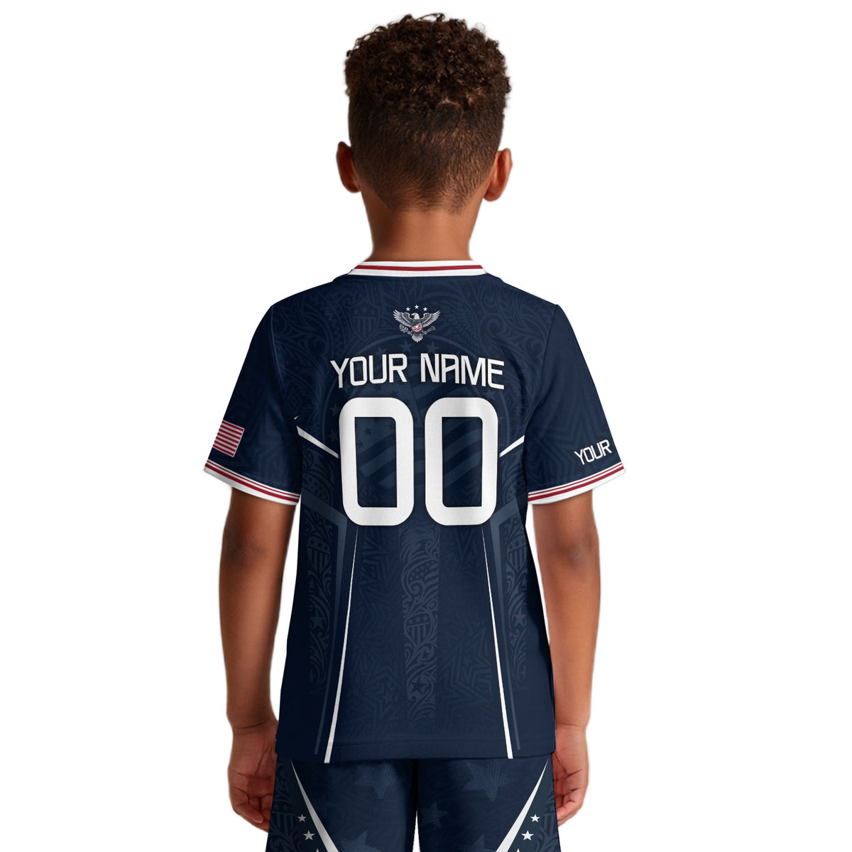 Custom Navy Blue USA Soccer Jersey and Shorts Set Kid Personalized Name and Number - Rust Field Wear