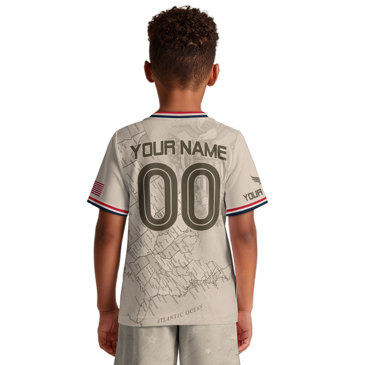 Custom Sand Beige USA Soccer Jersey and Shorts Set Kid Personalized Name and Number - Rust Field Wear
