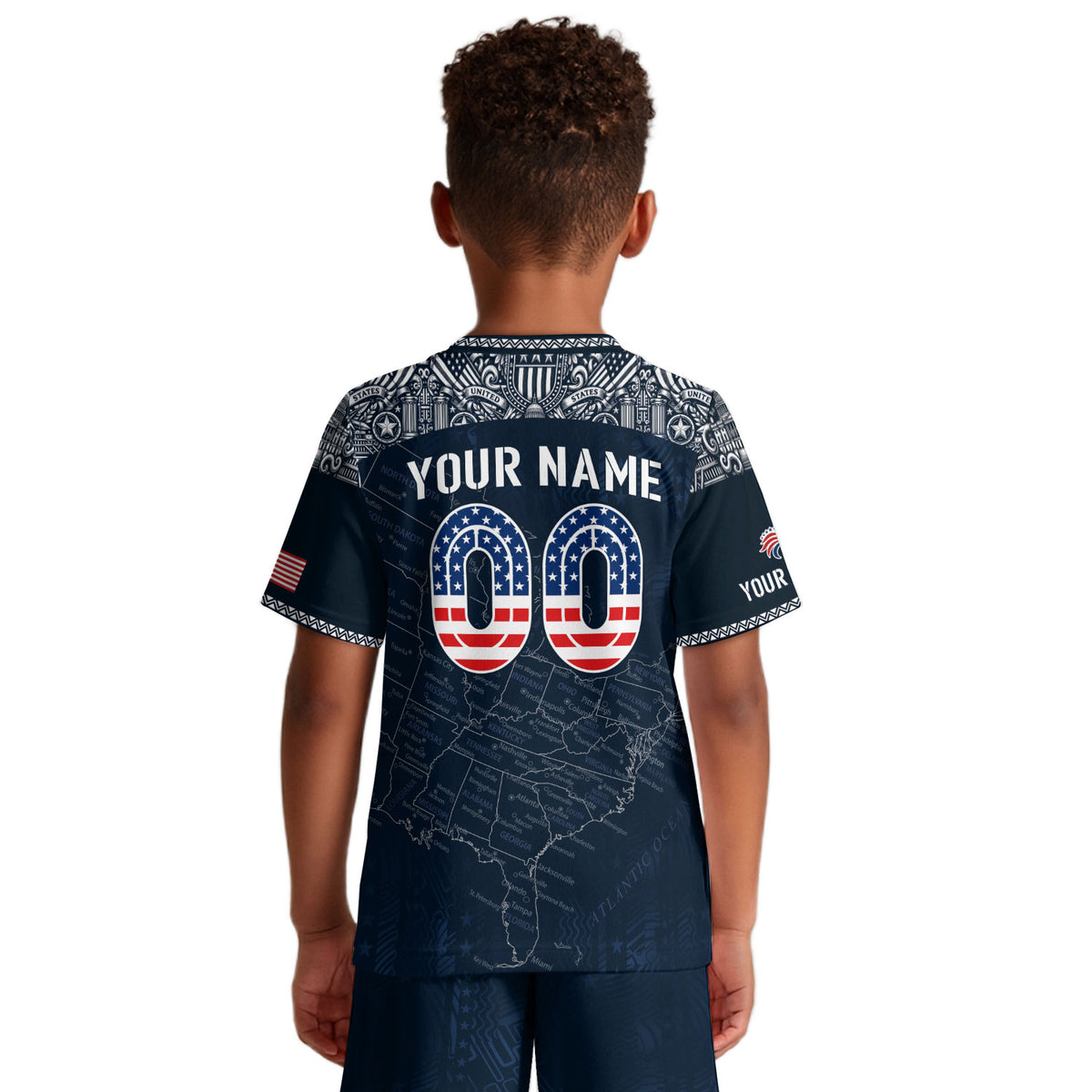 Custom Navy Blue USA Soccer Jersey and Shorts Kid Personalized Name Number - Rust Field Wear