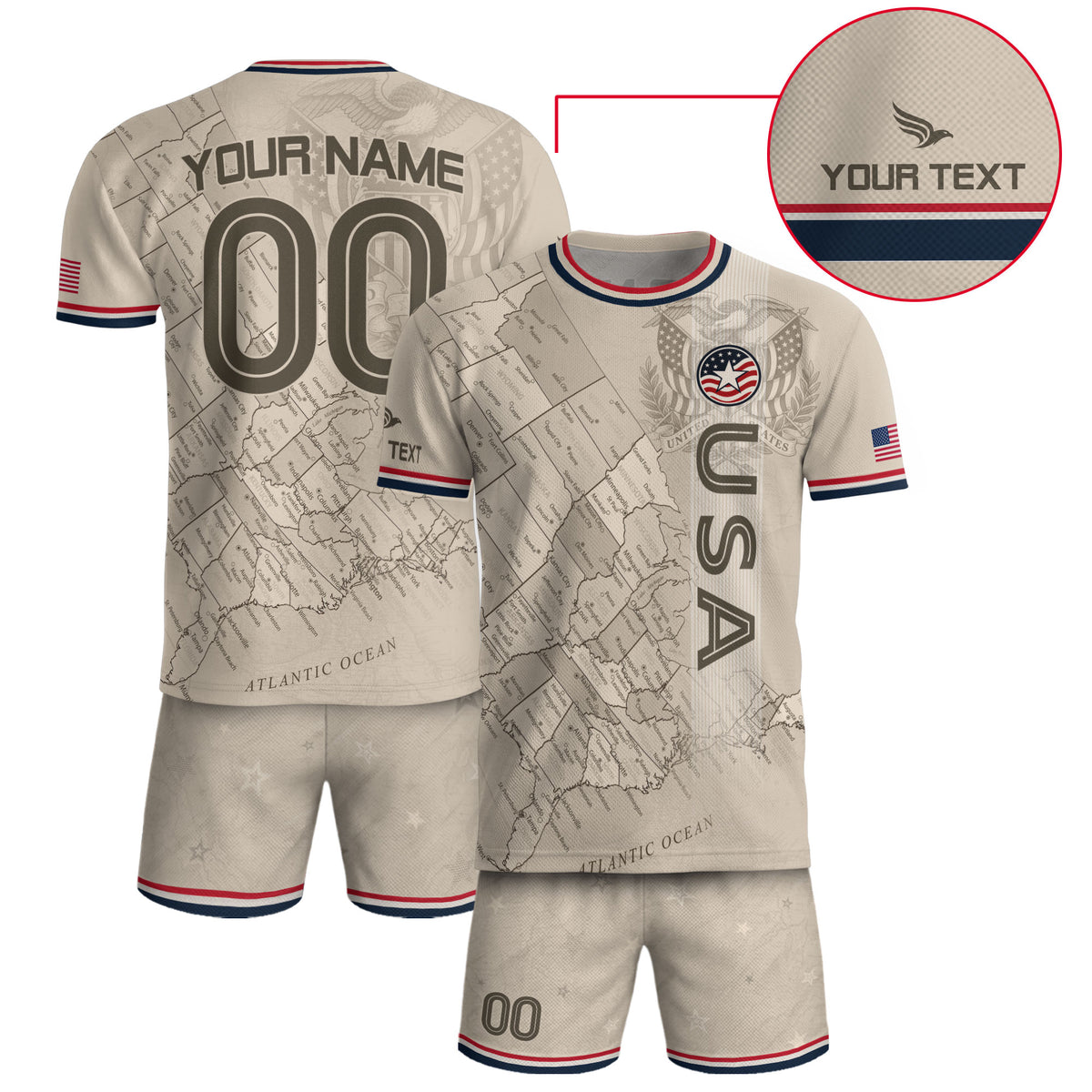 Personalized USA Soccer Jersey Custom Name Number Vintage Map Athletic Training Top - Rust Field Wear