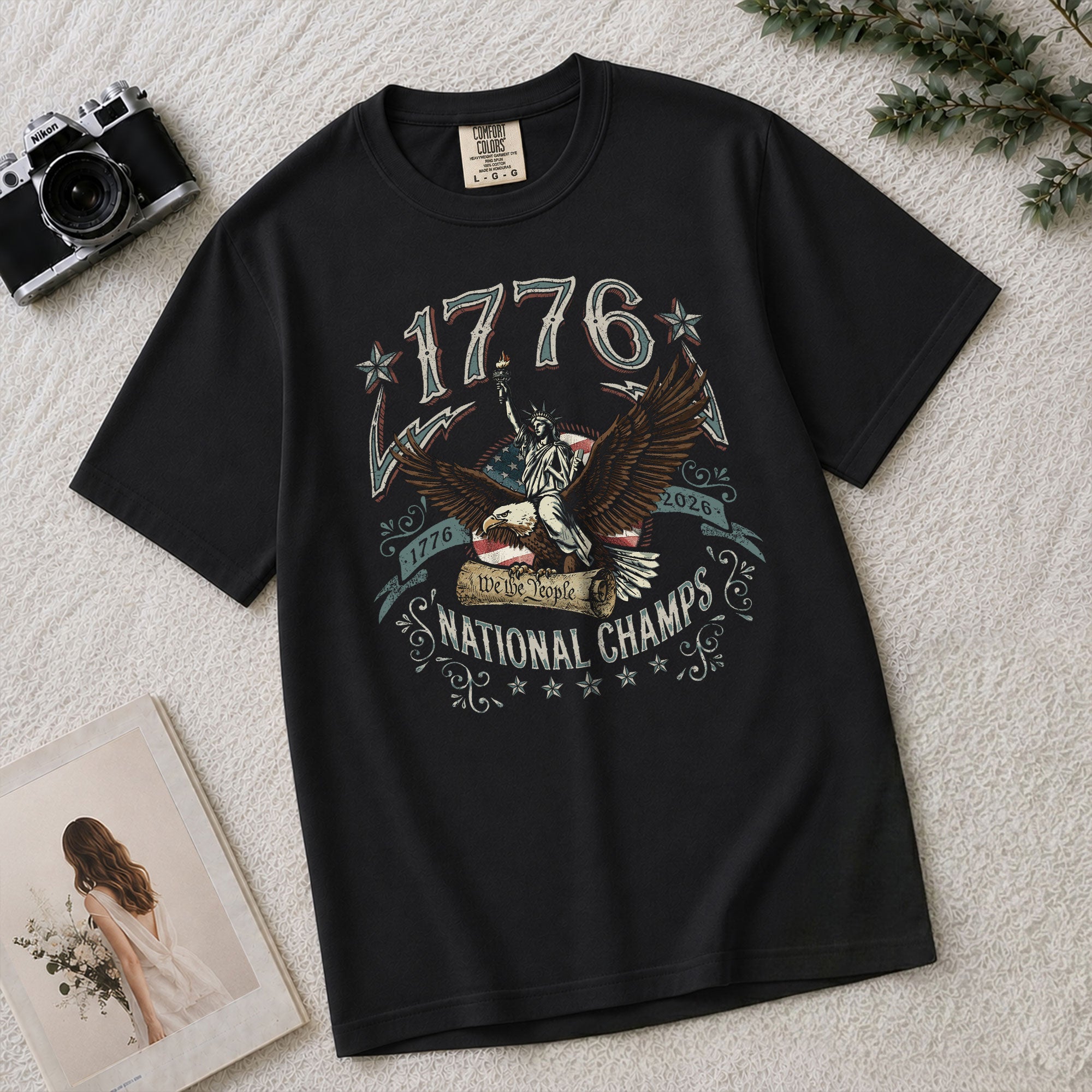 1776 National Champs Shirt Vintage Patriotic Eagle Graphic Tee 4th of July Comfort T-Shirt - Rust Field Wear