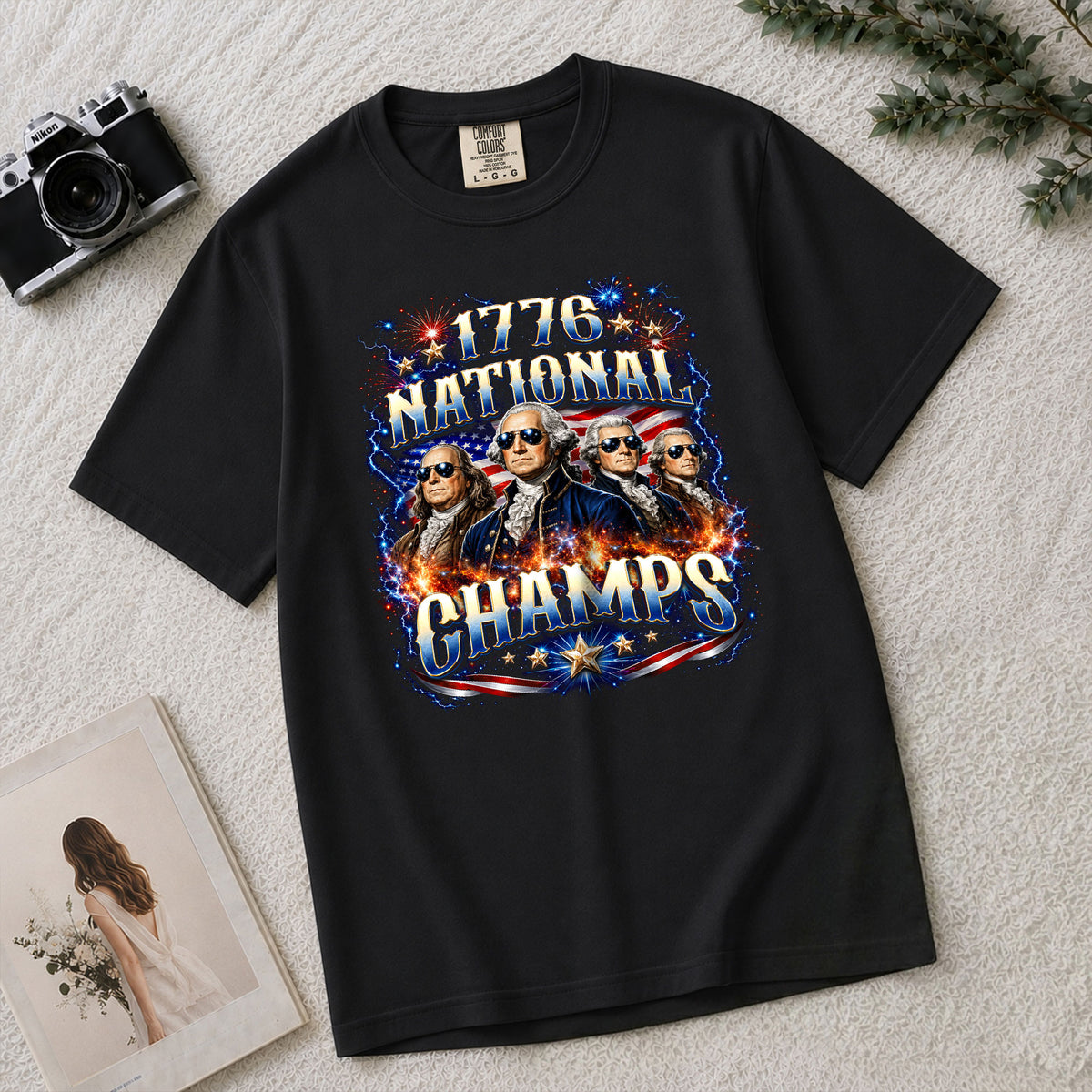 Classic 1776 National Champs Patriotic Graphic T Shirt Vintage Style Cotton Tee Top - Rust Field Wear