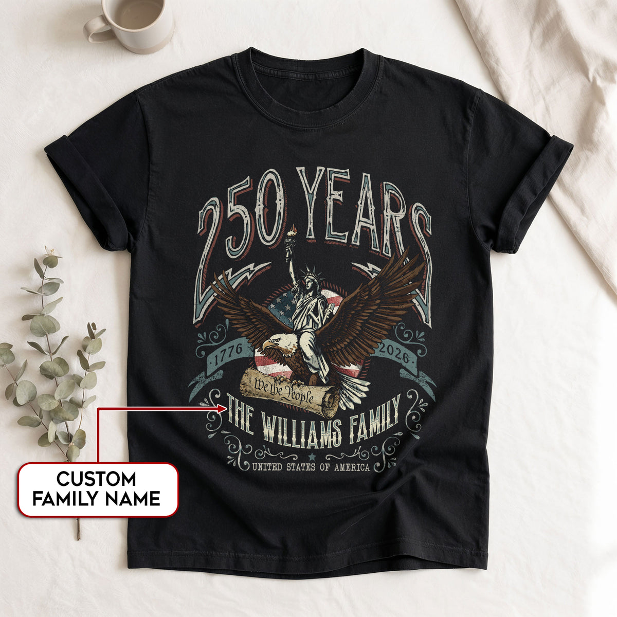 United States 250th Anniversary Liberty Apparel Personalized Custom Family Name Shirts - Rust Field Wear