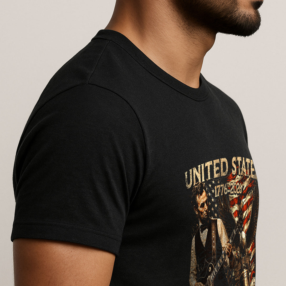 Abraham Lincoln T Shirt Rockstar Guitar Design - Vintage Eagle 1776 2026 Patriotic Tee - Rust Field Wear