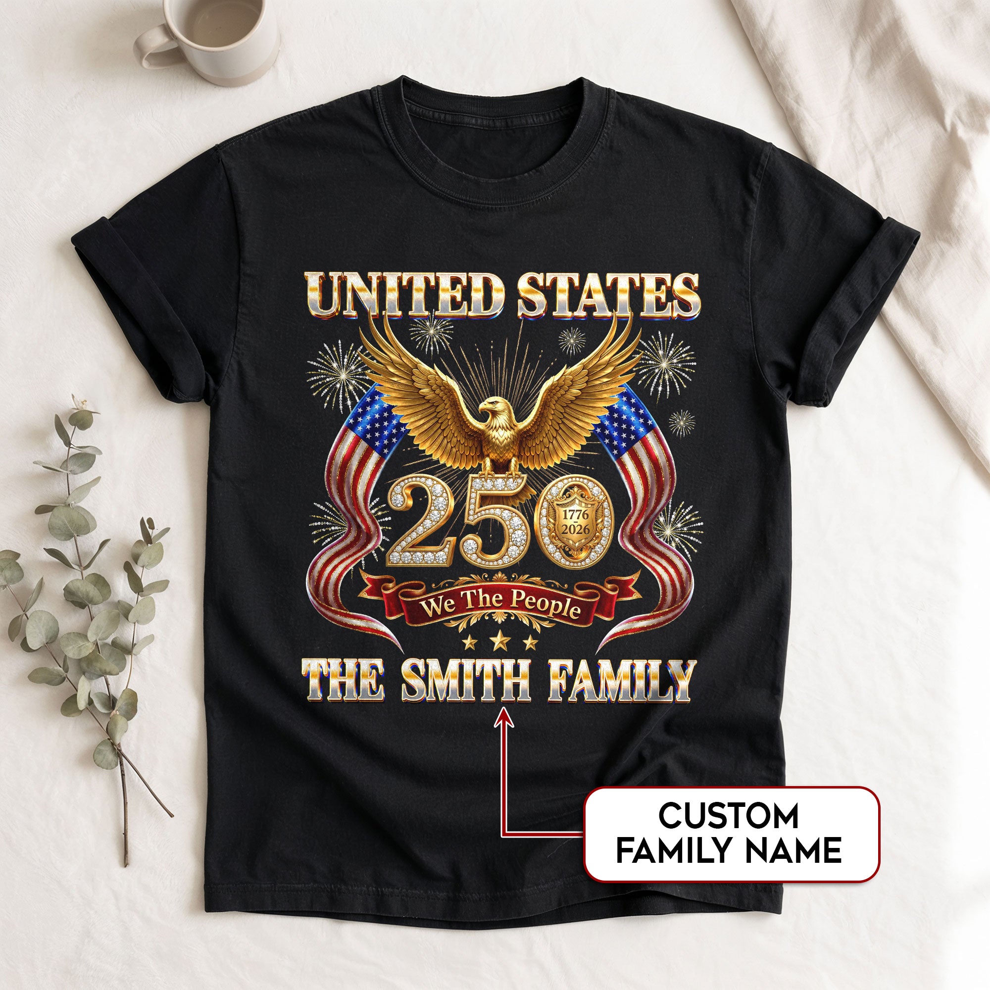 Golden Eagle Holiday Graphic Tee Customized Custom Family Name United States Group Shirts - Rust Field Wear