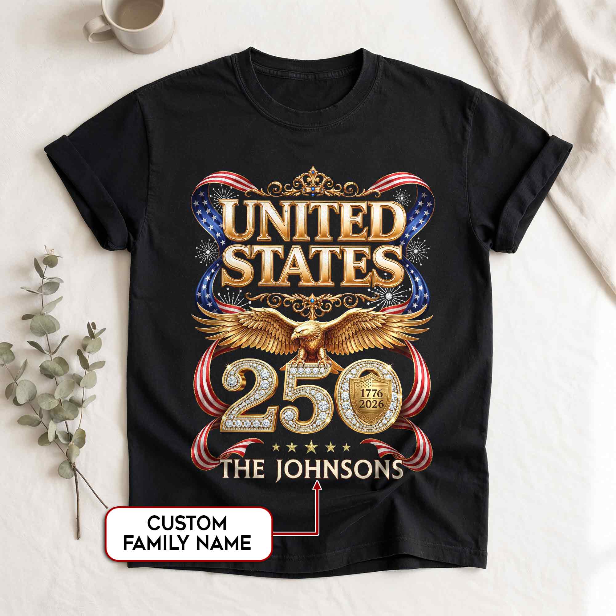 Eagle Crown Holiday Graphic Tee Customized Custom Family Name United States Shirts - Rust Field Wear