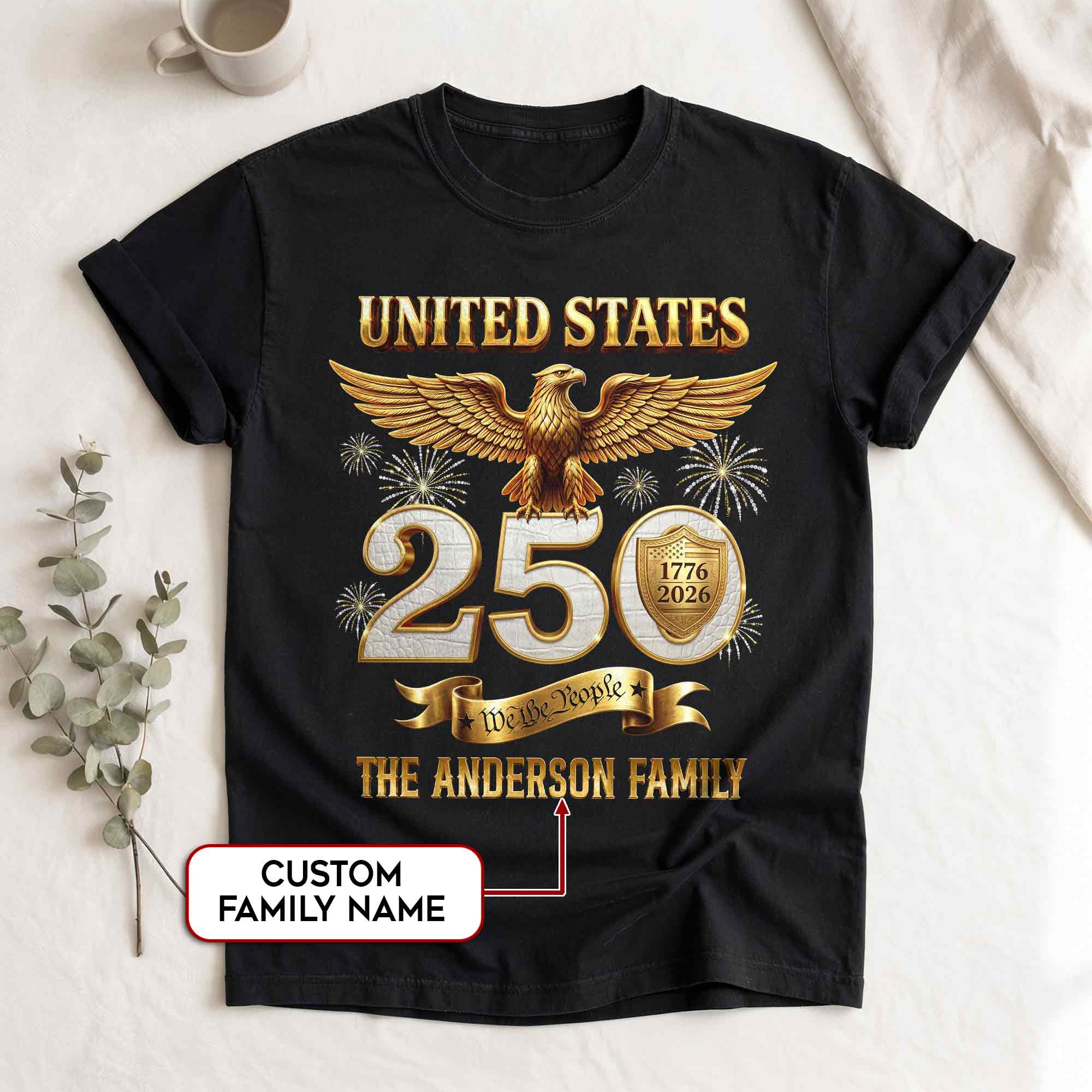 Majestic Eagle Fireworks Holiday Graphic Tee Customized Custom Family Name United States Shirts - Rust Field Wear