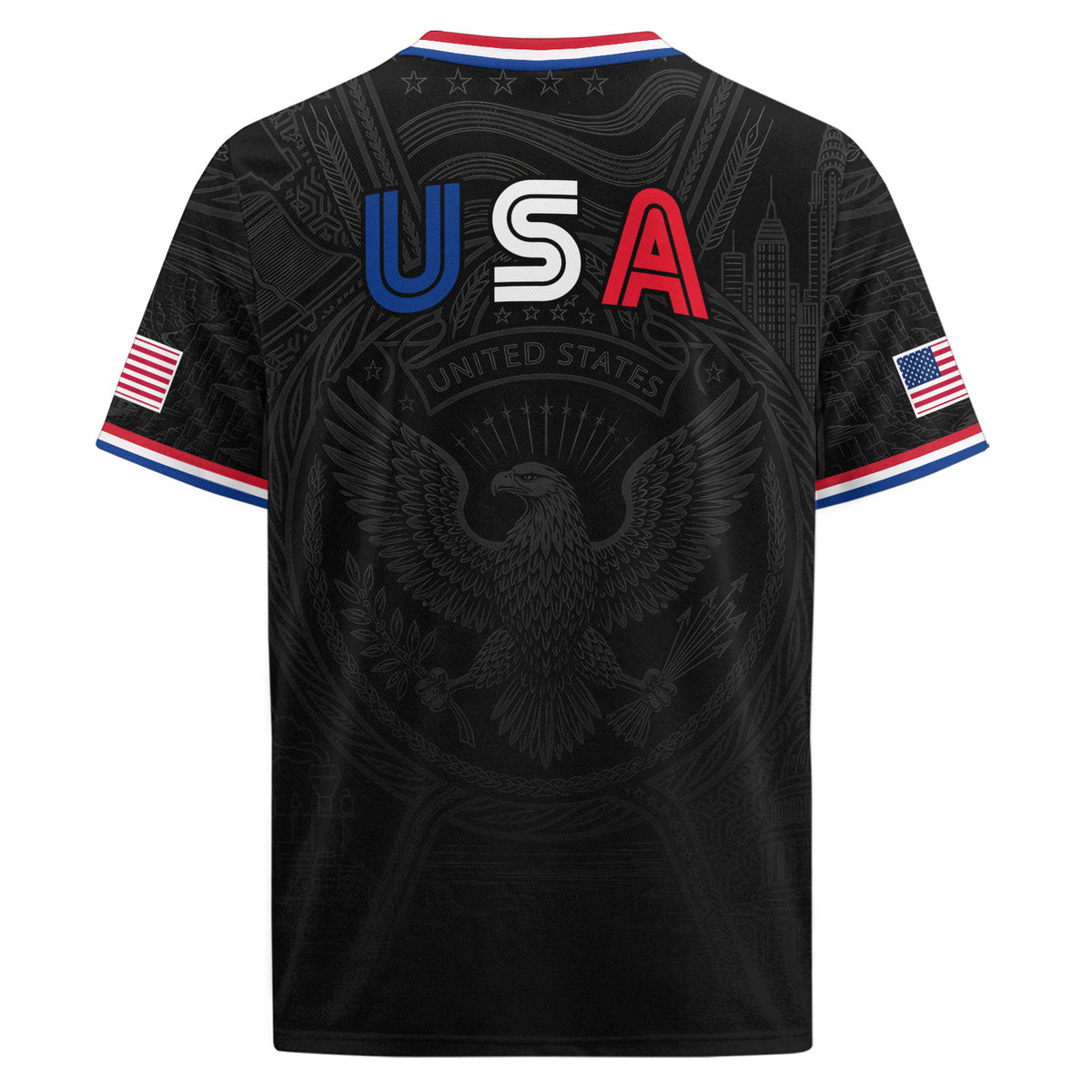 USA Patriotic Soccer Jersey Adult Black Eagle American Flag Independence Day Shirt