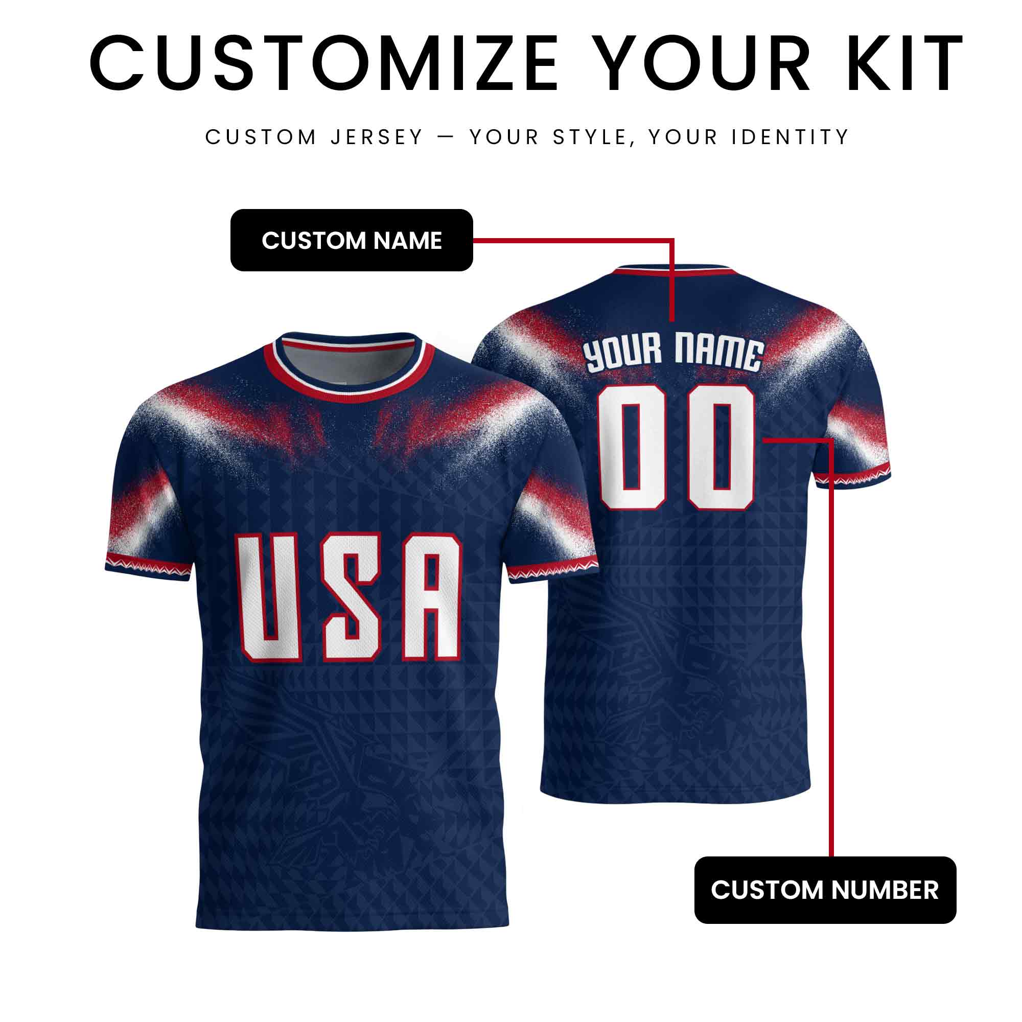 USA Patriotic Soccer Jersey Custom Name Number Adult Football Shirt Blue