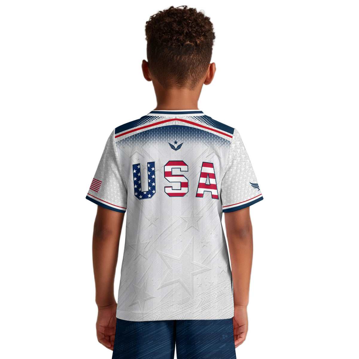 Kids USA Soccer Jersey Youth Patriotic White Chevron Emblem Star United States Sport Tee - Rust Field Wear