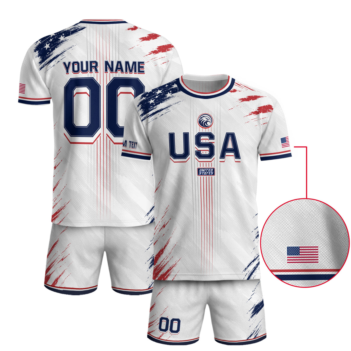 Custom USA Soccer Jersey Men White Brush Stroke Name Number Football Shirt - Rust Field Wear