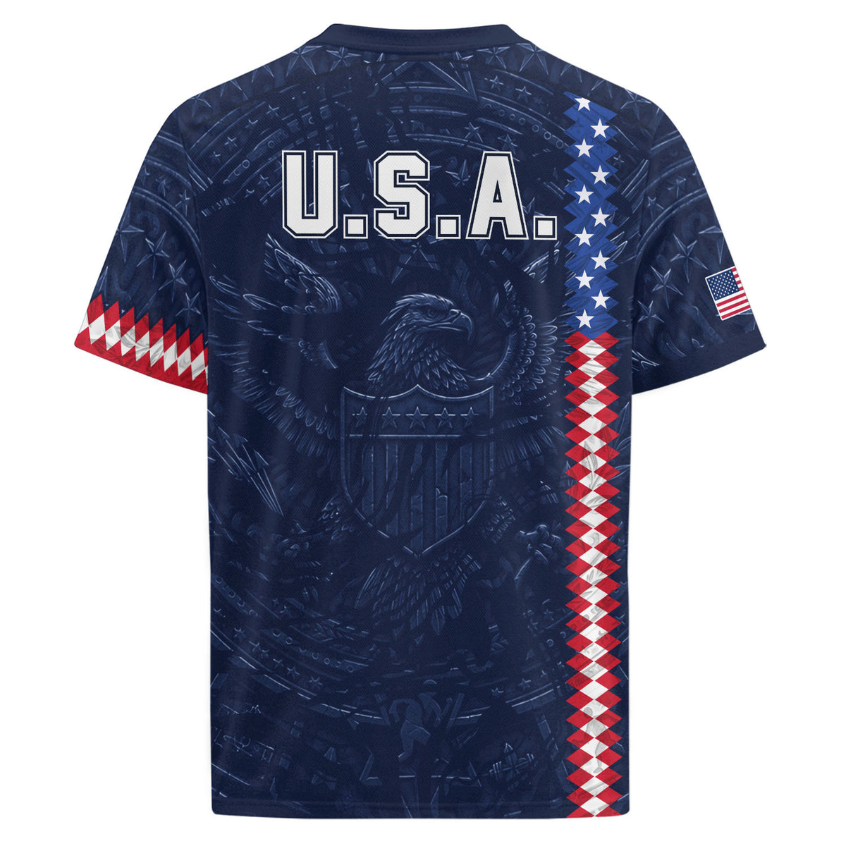 USA Soccer Jersey Men Navy Blue Eagle Flag Pattern Patriotic Football Shirt